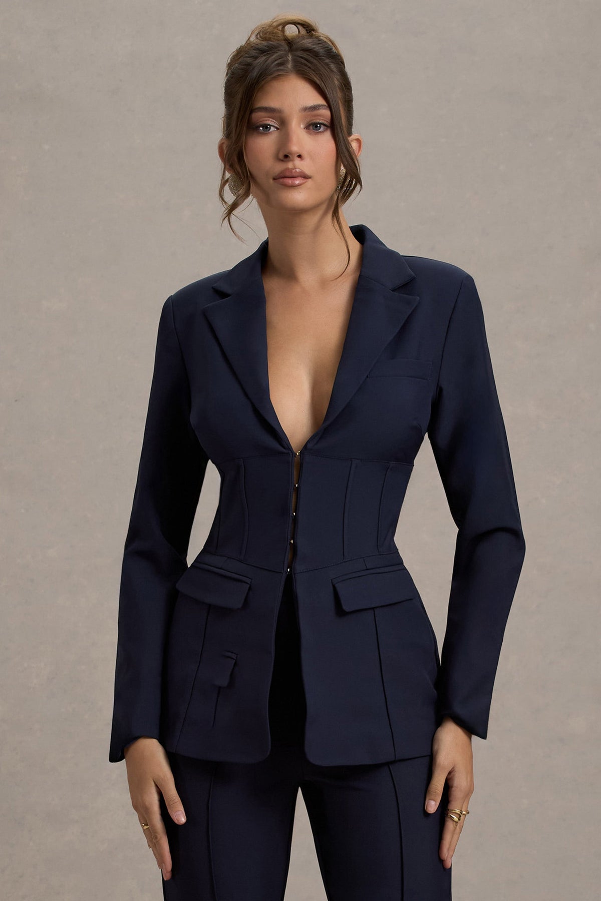 Unbeaten | Navy Fitted Corset Blazer Jacket