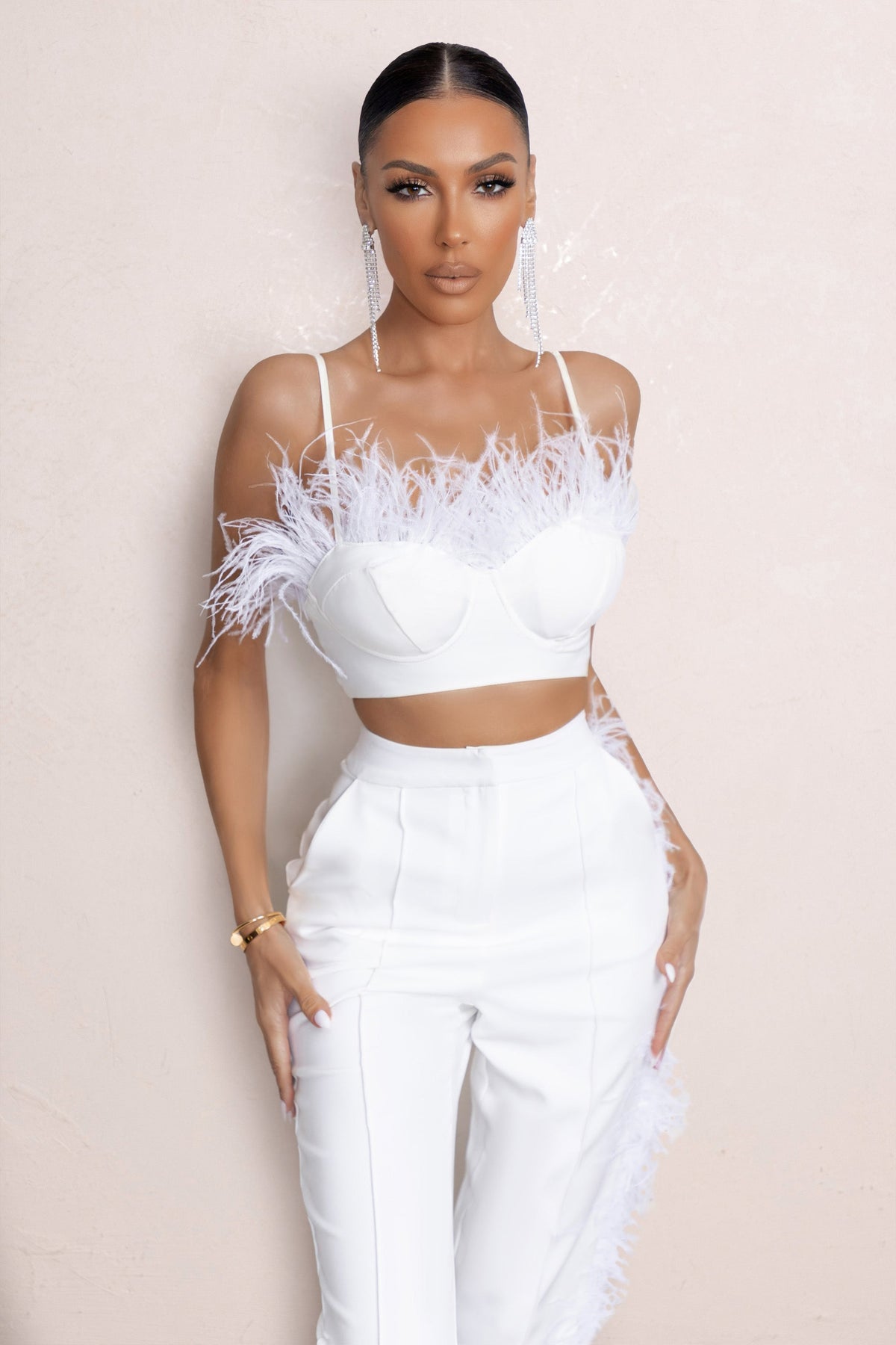 Prestige | White Bralette With Feather Trim