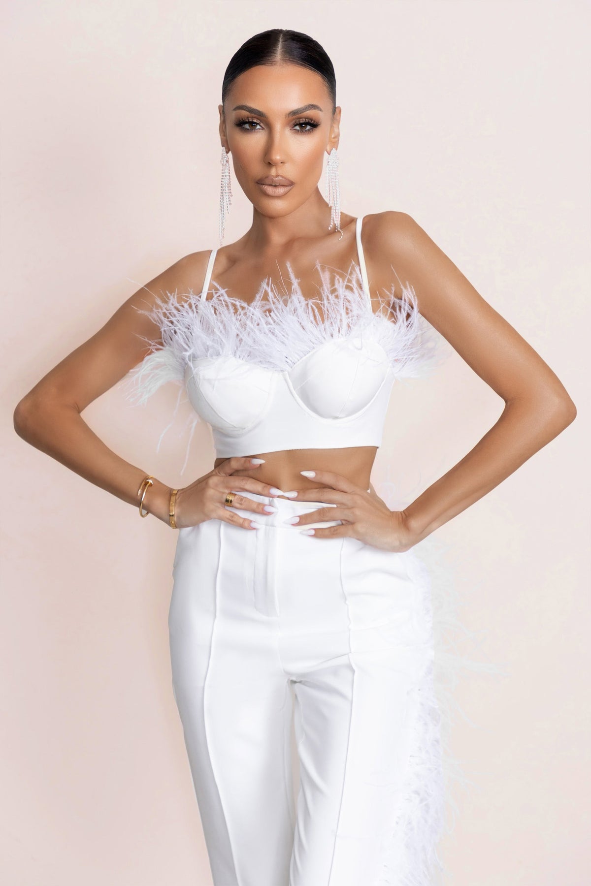 Prestige | White Bralette With Feather Trim