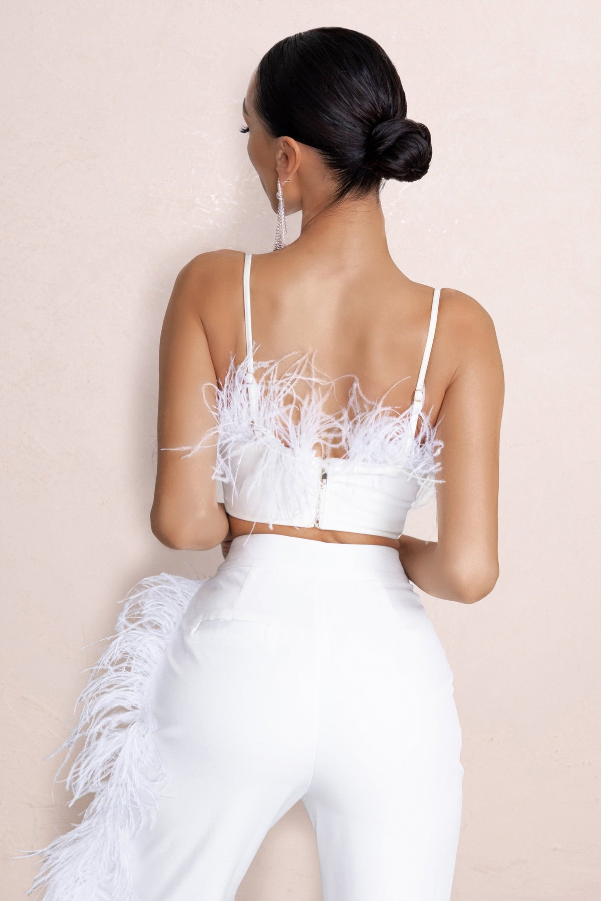 Prestige | White Bralette With Feather Trim