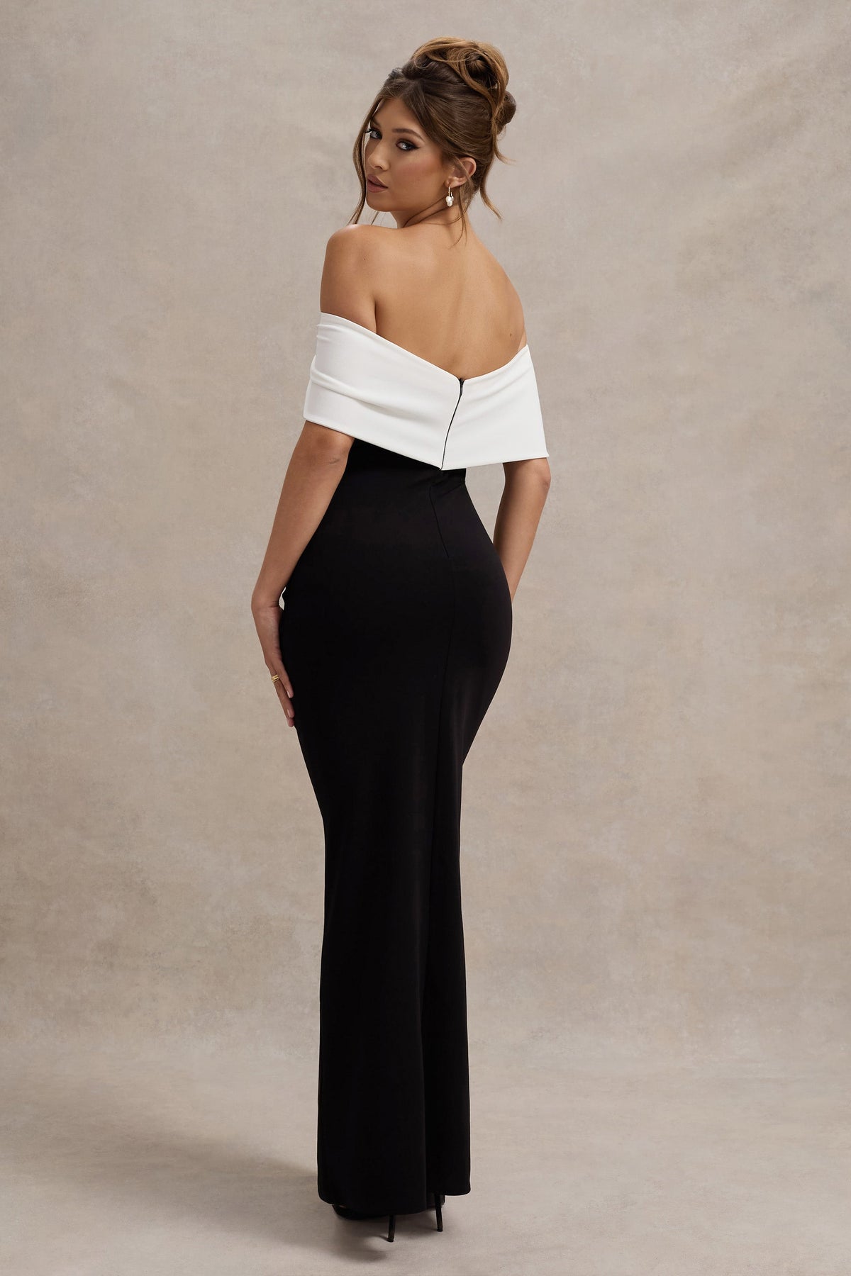 black and white bow dress long Strapless Long Bow Prom Dress: Mac Duggal 49879 Black Ivory / 2