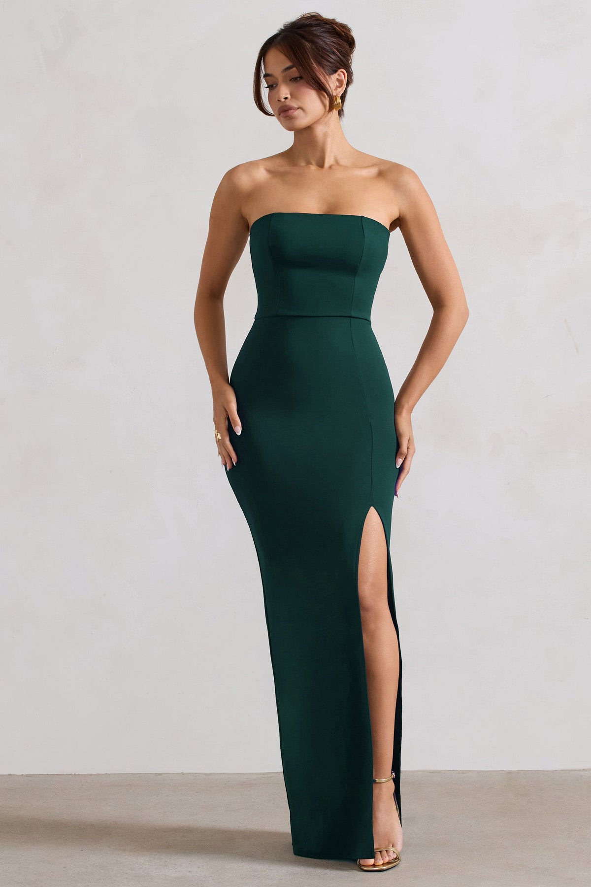 Belle of The Ball | Bottle Green Bandeau Maxi Dress With Split Hem