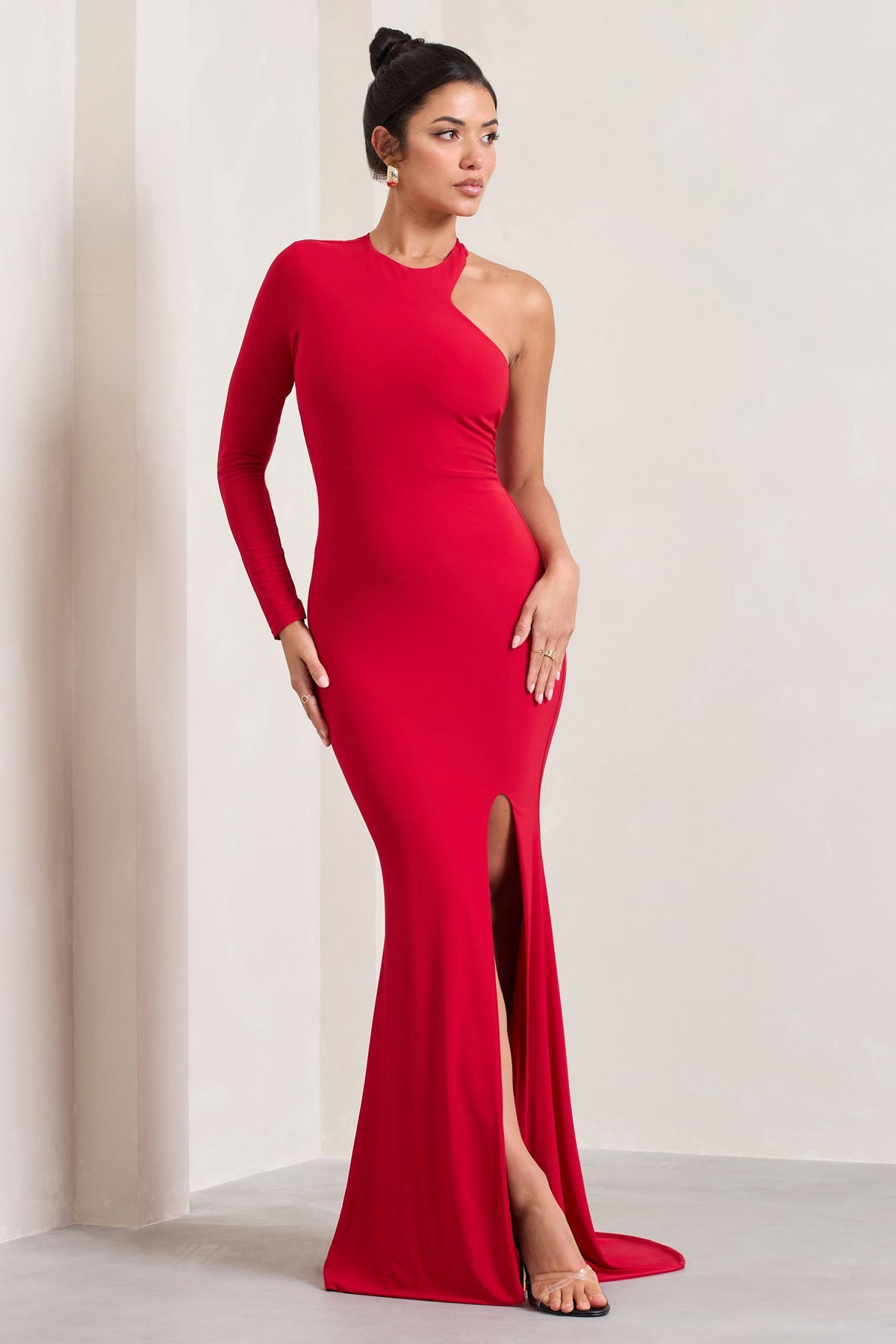 Toya | Red Asymmetric Split Maxi Dress