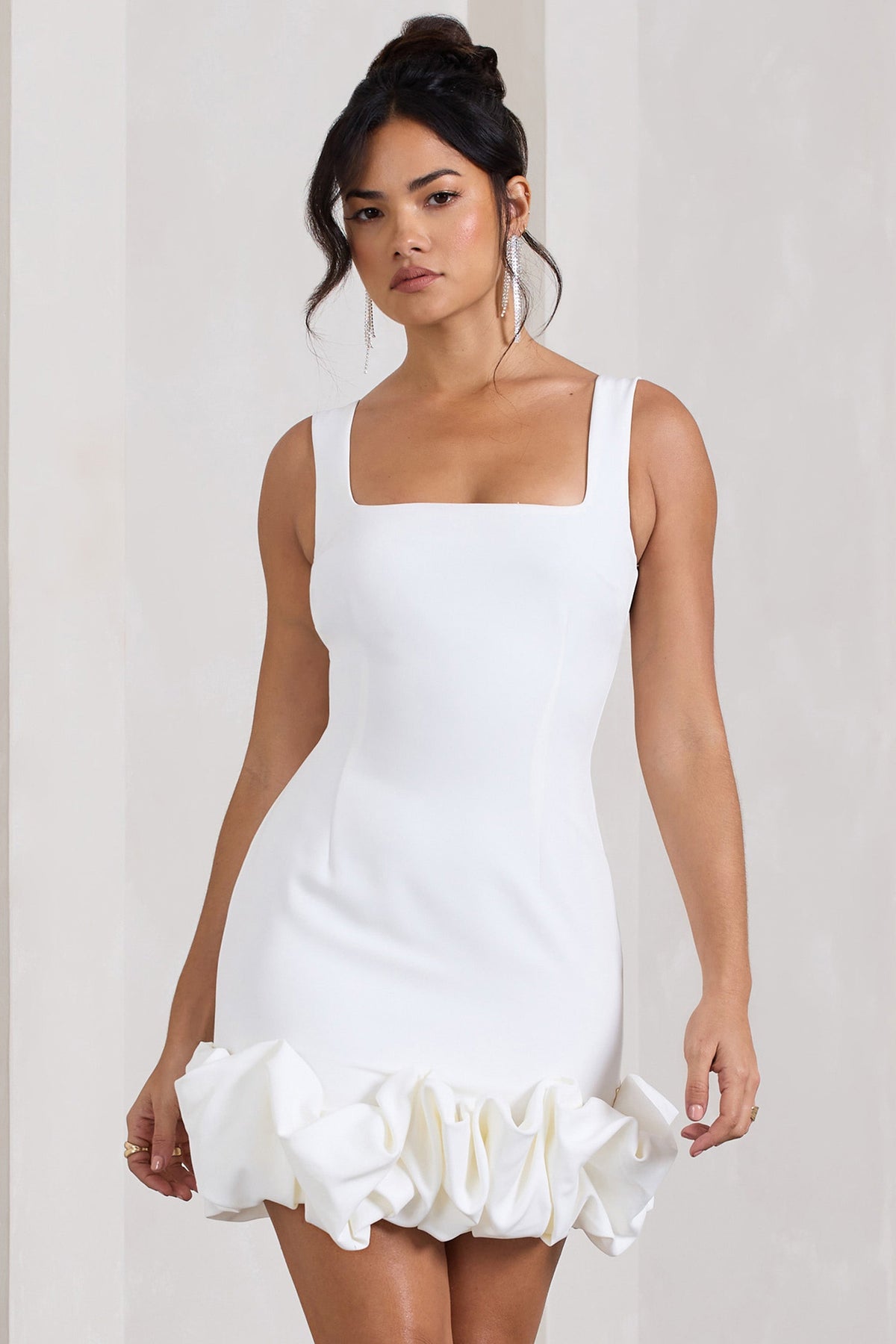 Lucy White Strappy Mini Dress With Ruffle Trim – Club L London Lucy White Strappy Mini Dress With Ruffle Trim – Club L London