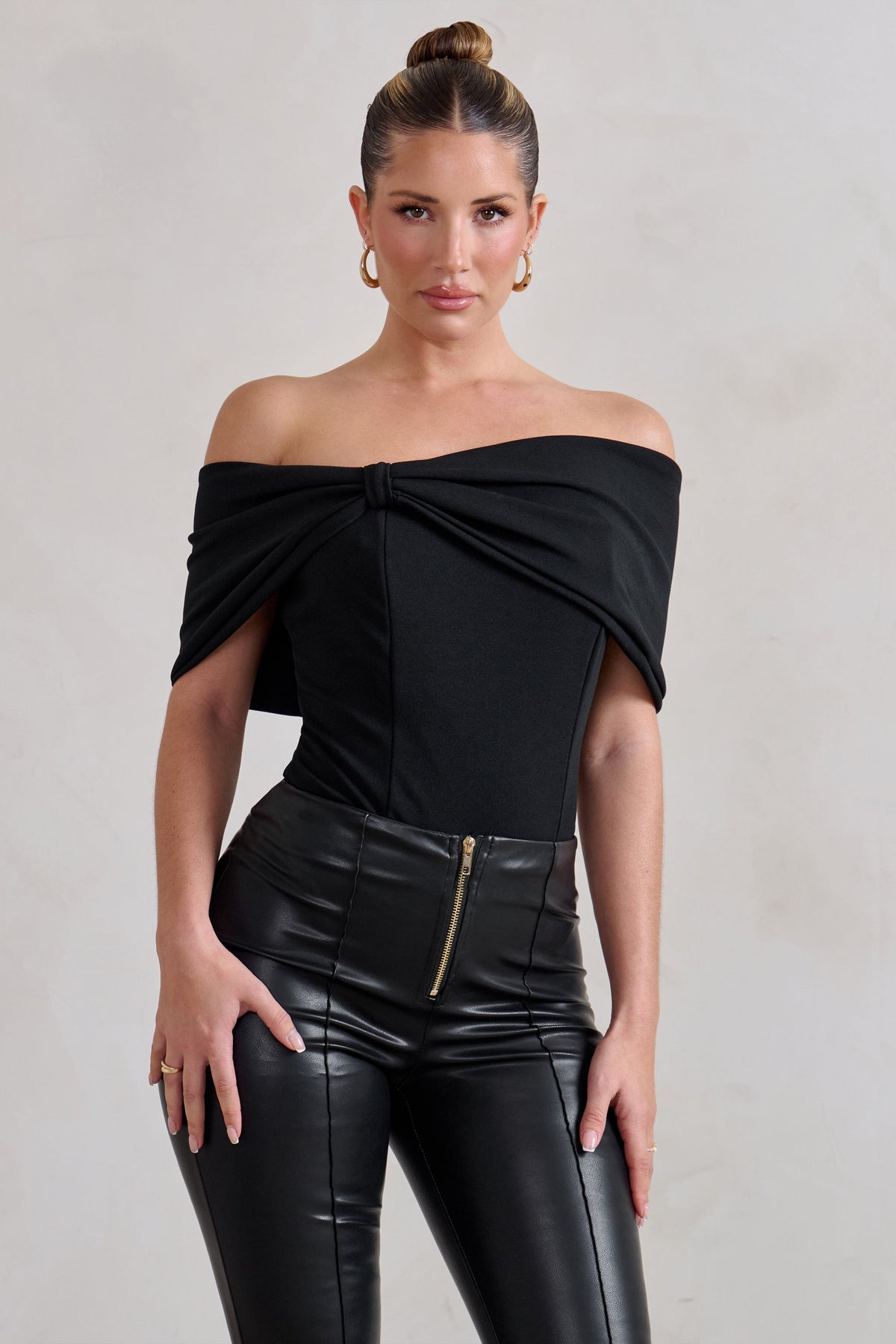 Lillian | Black Bardot Bow Detail Bodysuit