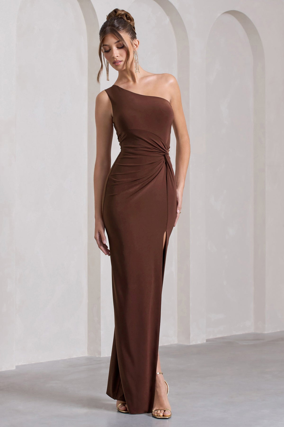 Coralina | Chocolate Brown Asymmetric Open-Back Split Maxi Dress