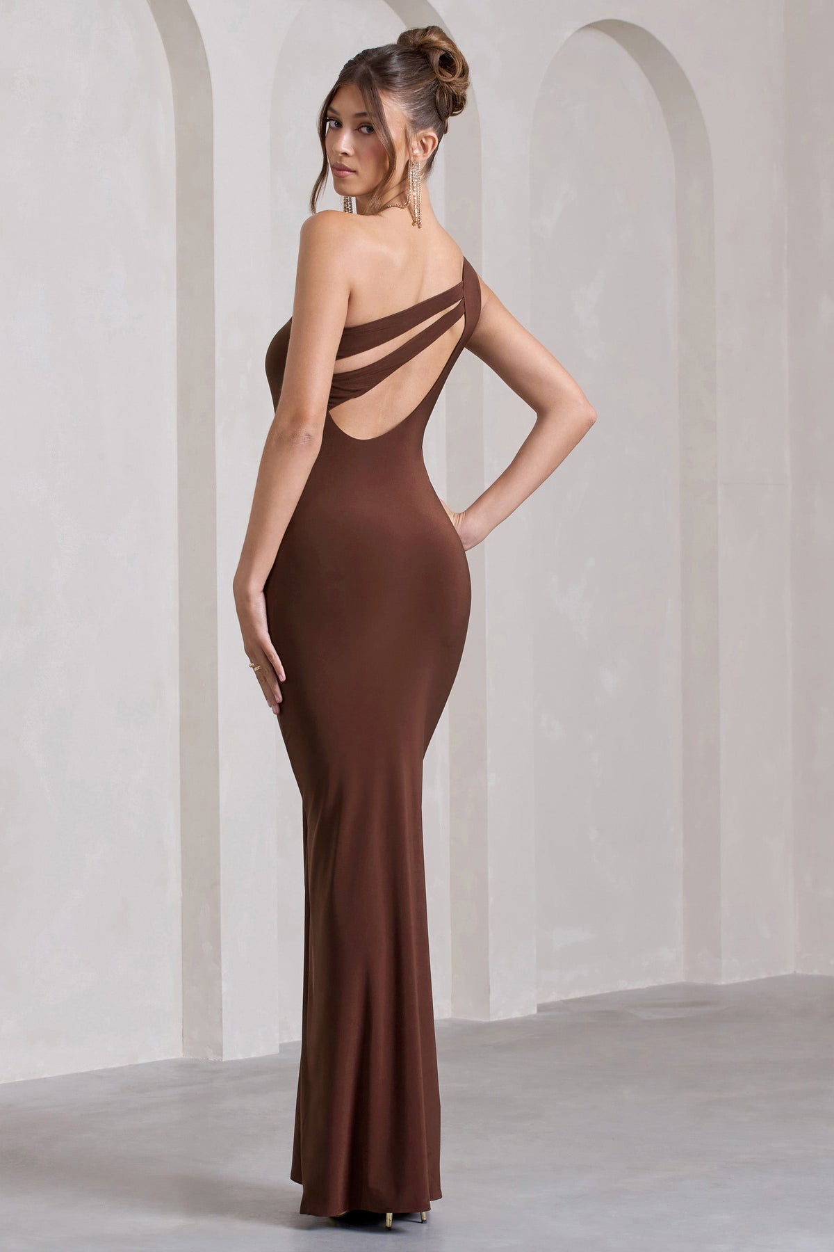 Coralina | Chocolate Brown Asymmetric Open-Back Split Maxi Dress