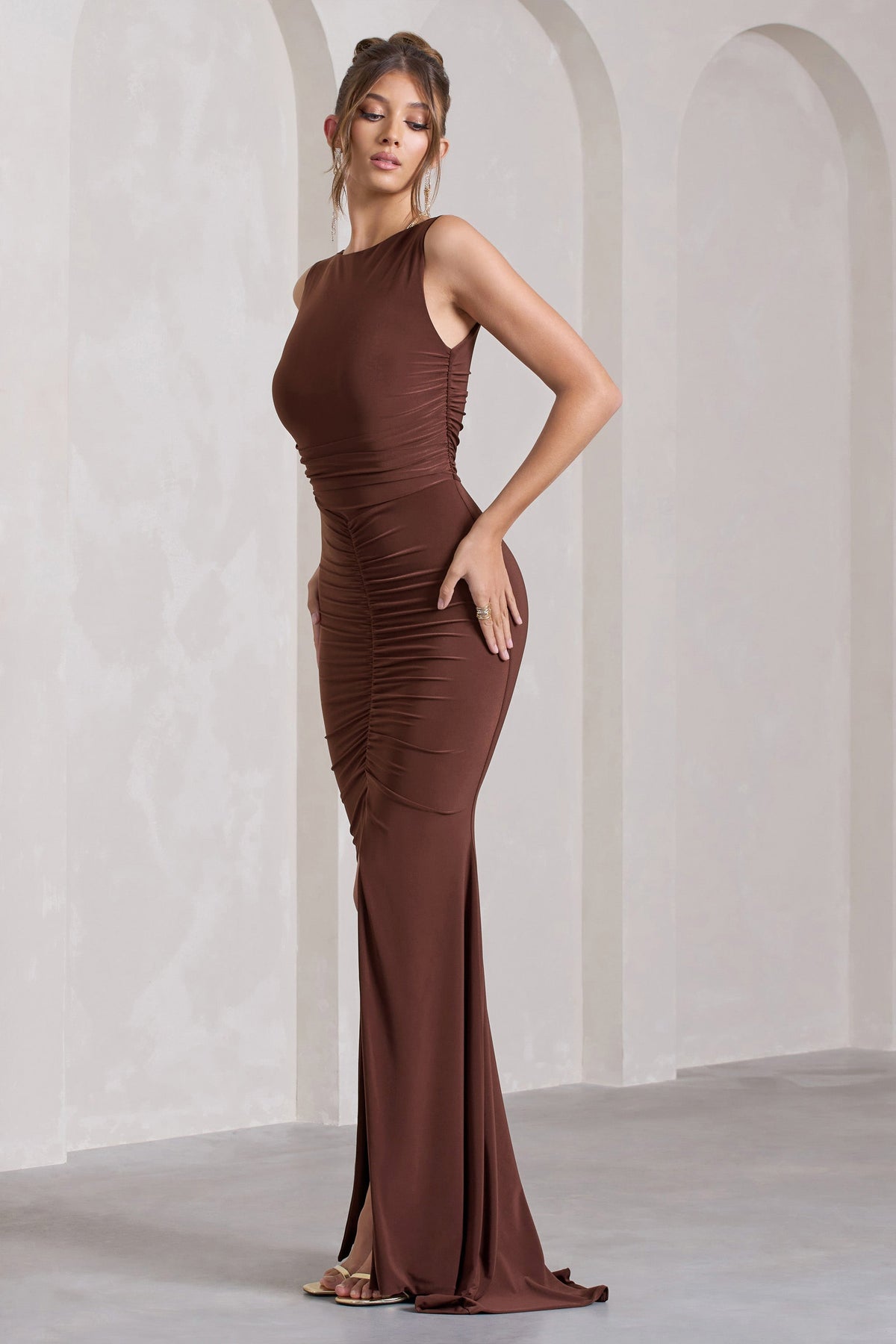 My Presence | Chocolate Brown Low-Back Fishtail Split Maxi Dress