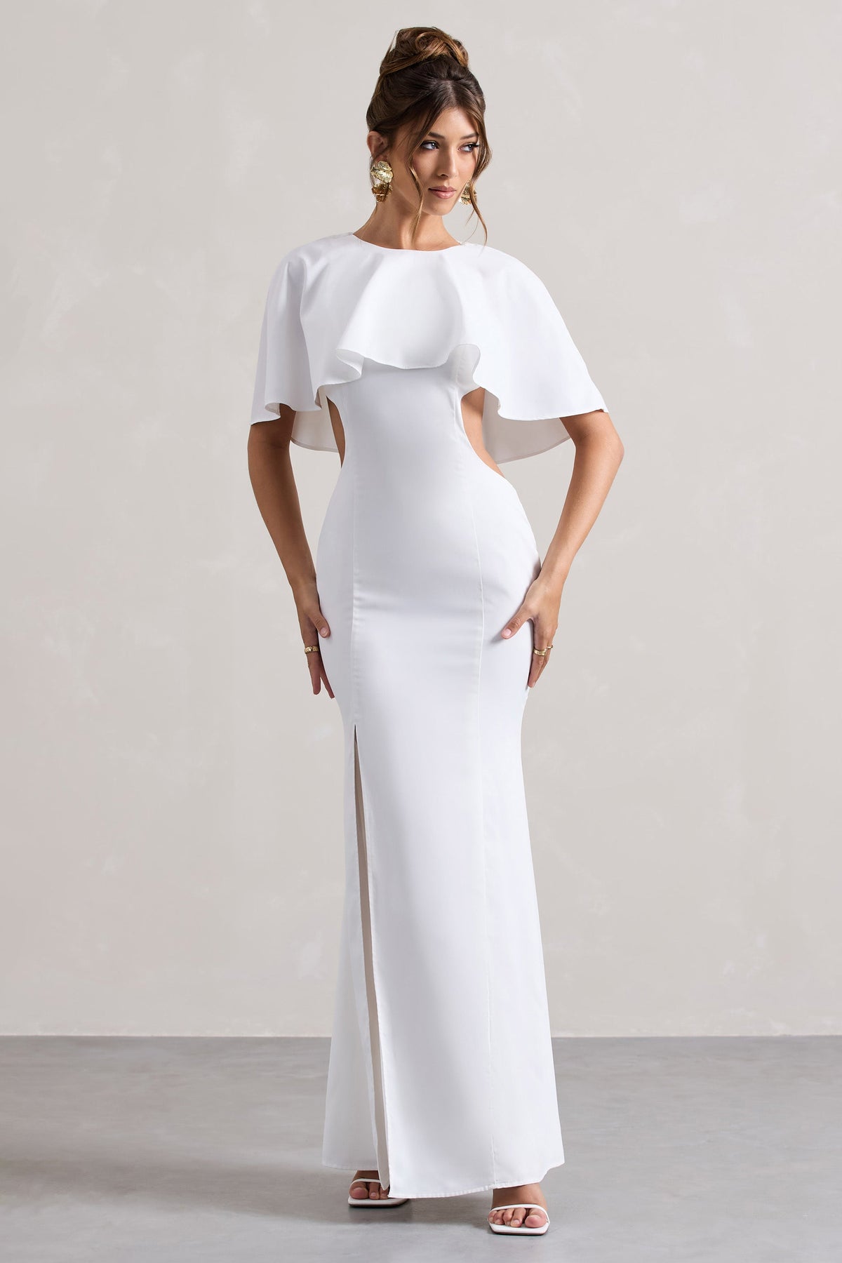 Isadora Ivory Cut-Out Split Maxi Dress With Cape Club L London - SA Isadora Ivory Cut-Out Split Maxi Dress With Cape Club L London - SA