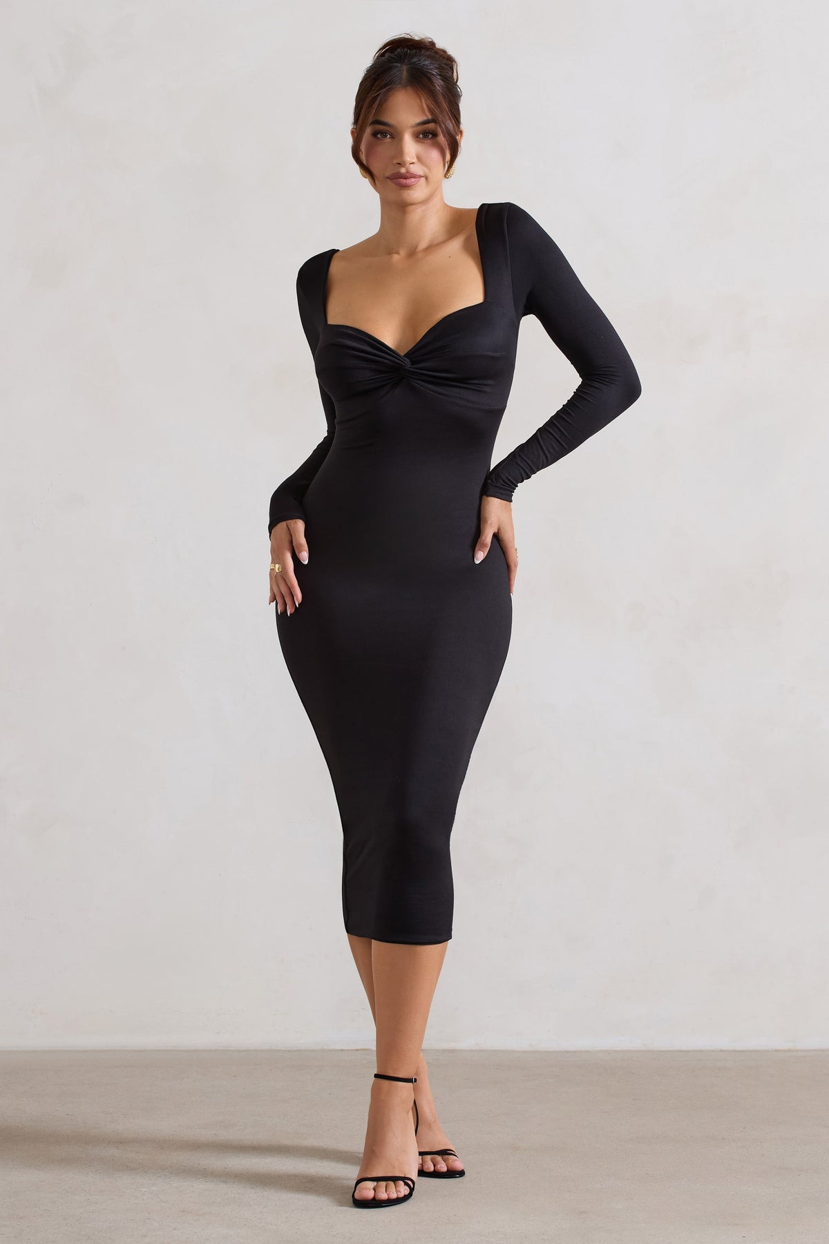 Sammy | Black Bodycon Sweetheart Midi Dress