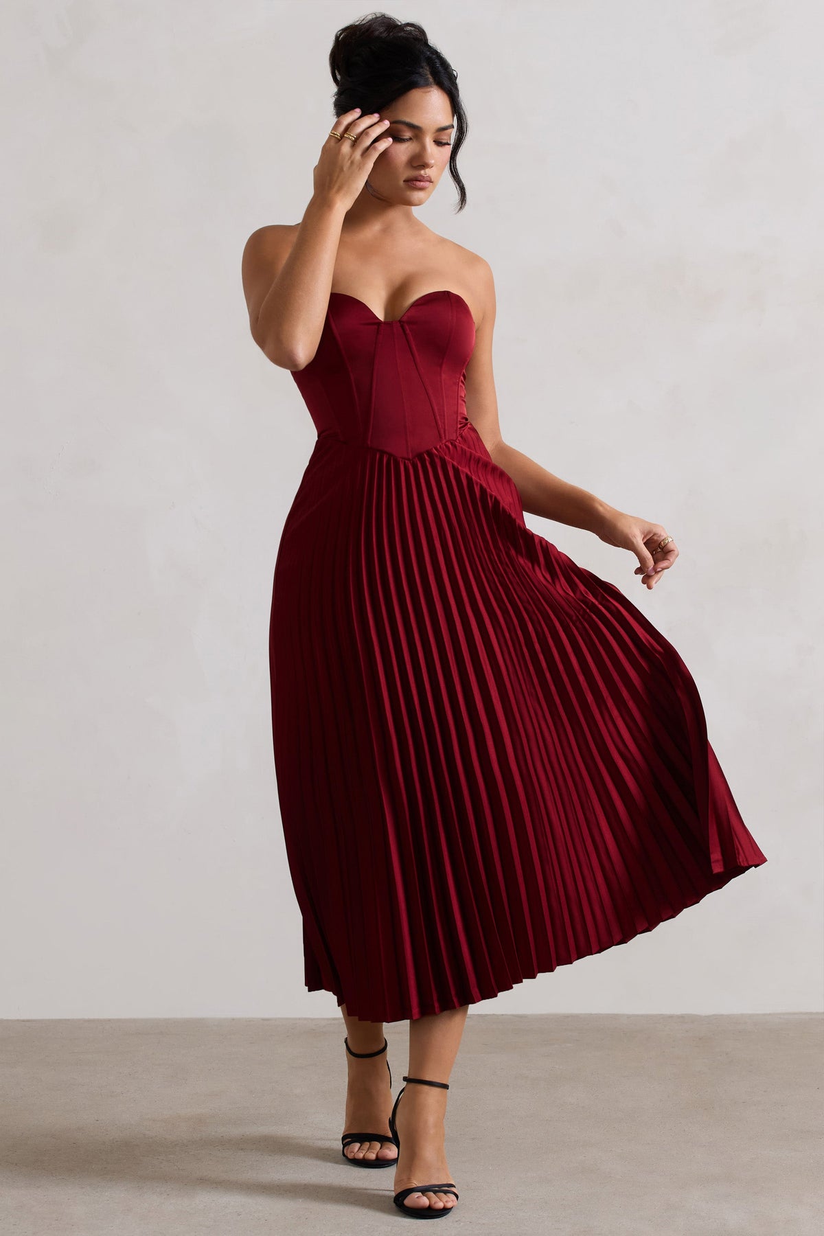 Bordeaux | Berry Satin Corset Style Midi Dress