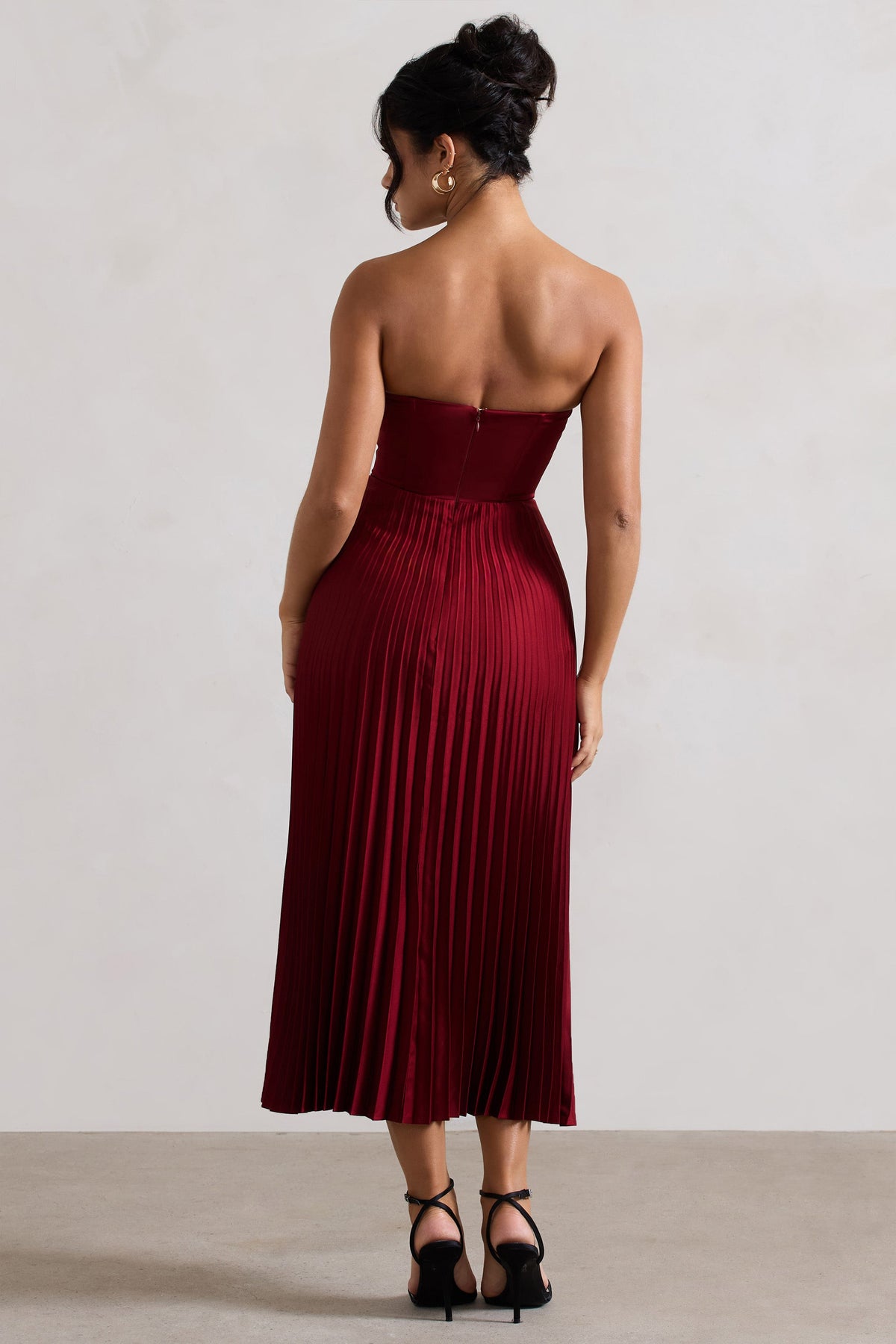 Bordeaux | Berry Satin Corset Style Midi Dress