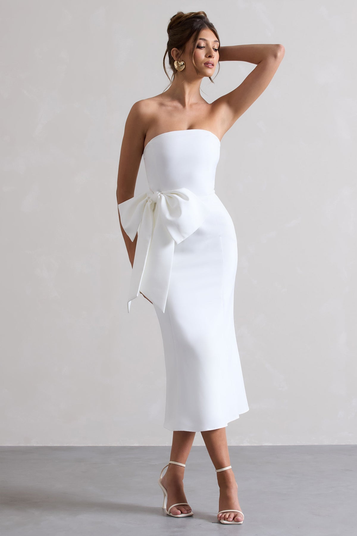 To Me | White Bandeau Midi Dress With Oversized Bow