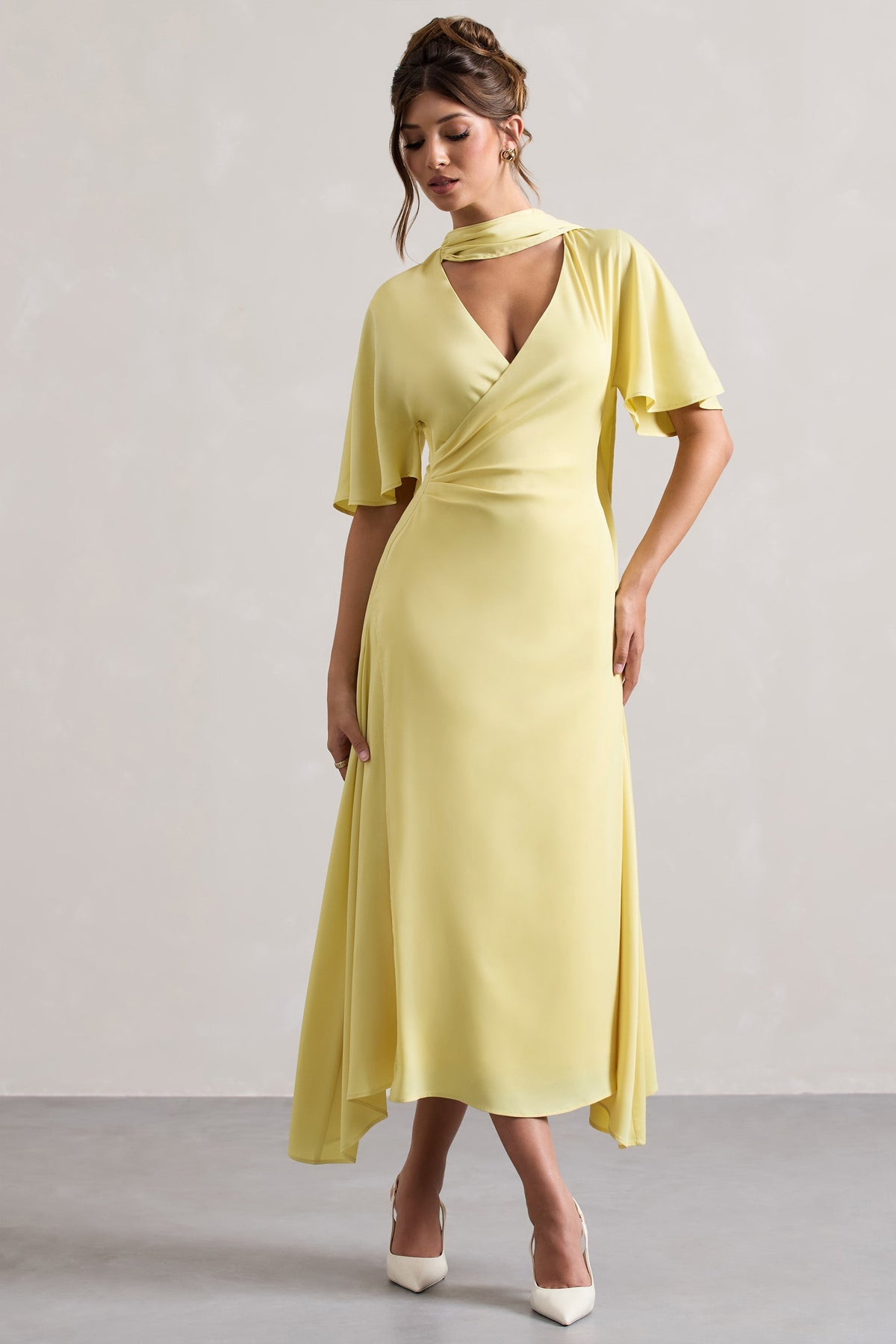 Lisette | Lemon Asymmetric Flutter-Sleeve Maxi Dress