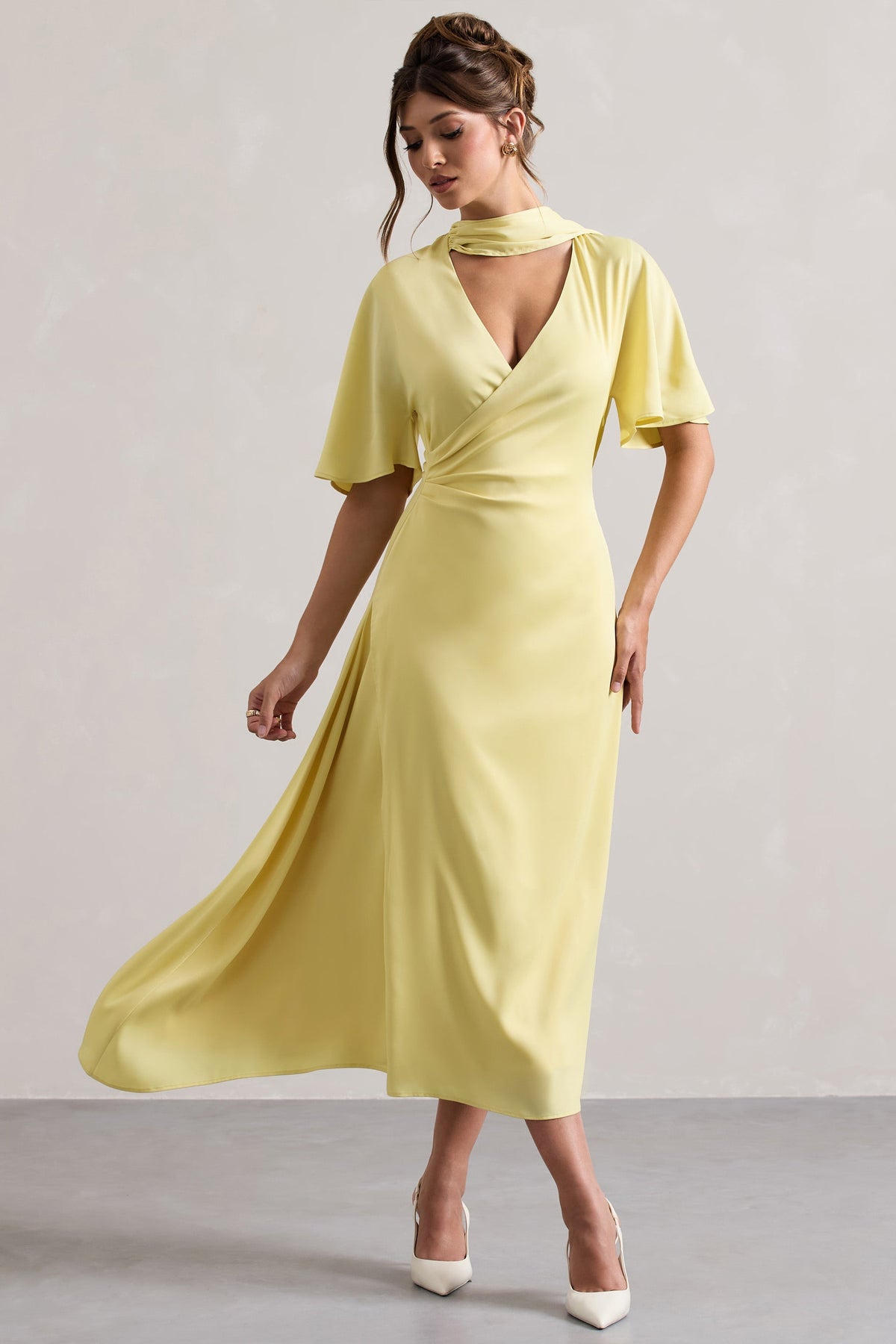 Lisette | Lemon Asymmetric Flutter-Sleeve Maxi Dress