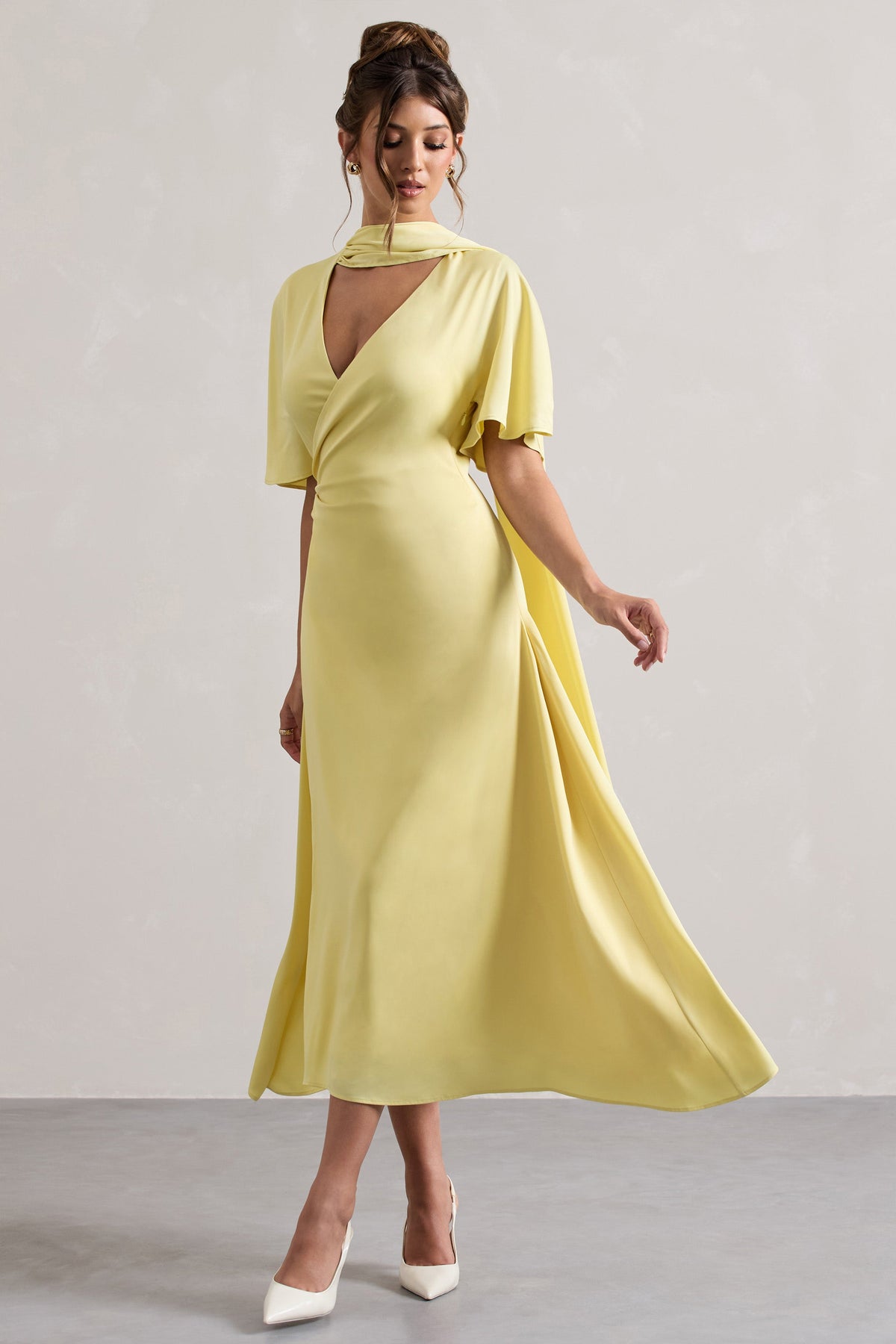 Lisette | Lemon Asymmetric Flutter-Sleeve Maxi Dress