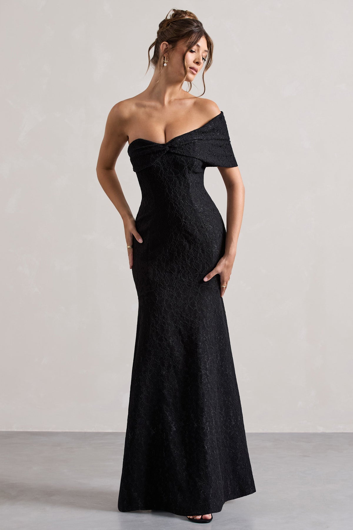 bardot black lace dress Women's Black Lace Bardot Long Sleeve Mini Dress