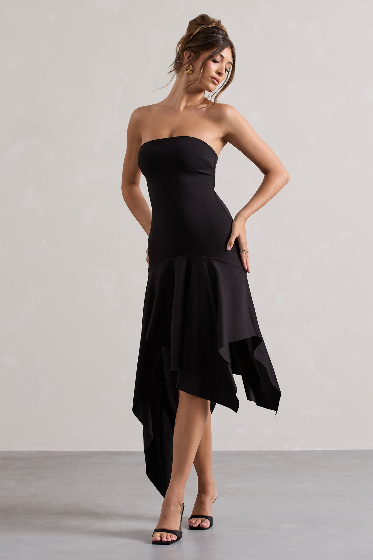 Catalina | Black Bandeau Maxi Dress With Draped Hem