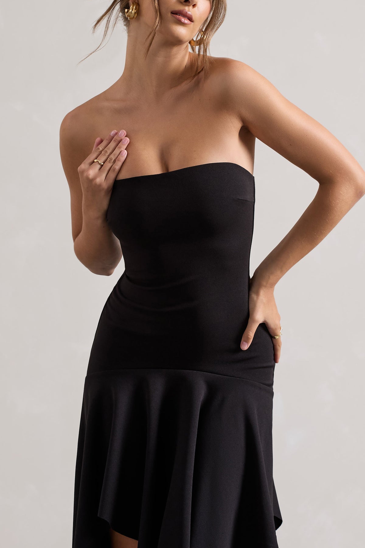 Catalina | Black Bandeau Maxi Dress With Draped Hem