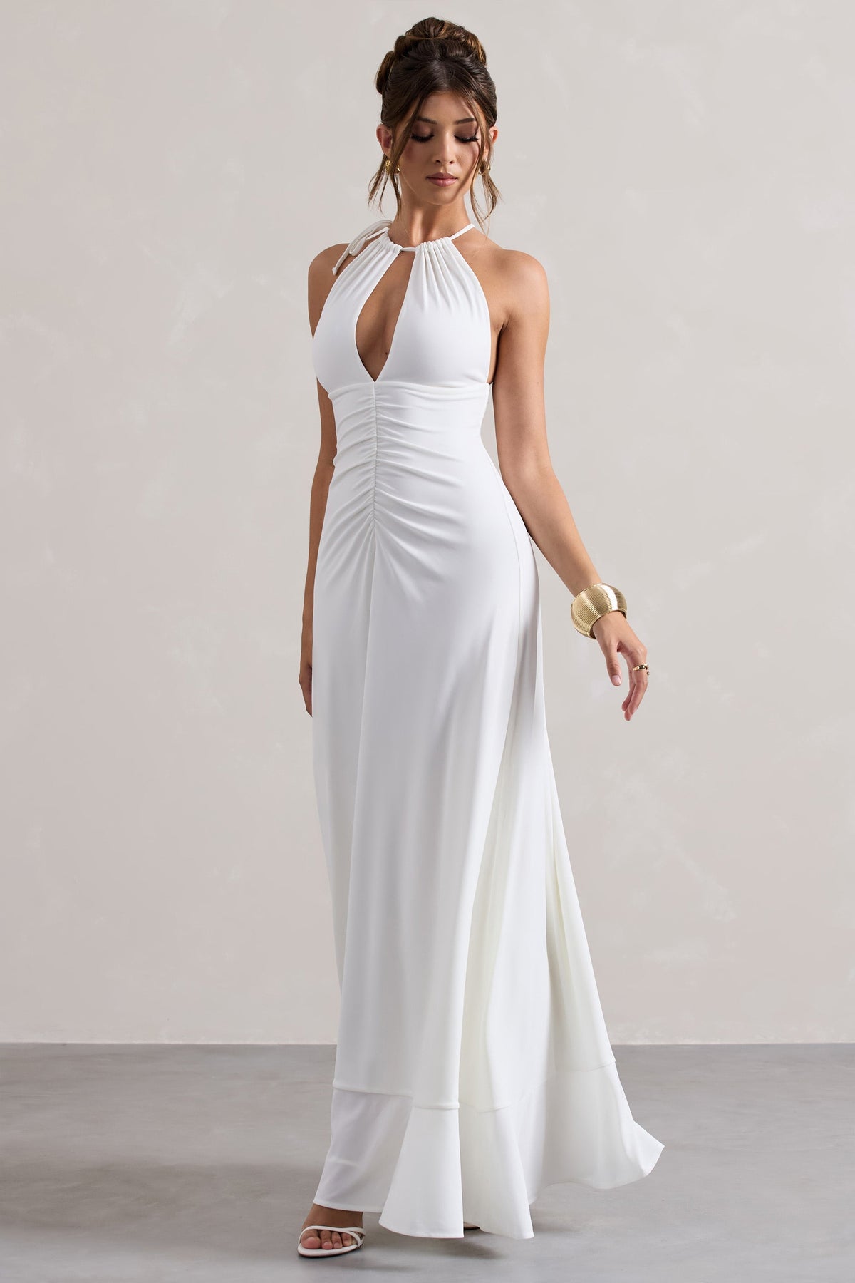 Naria | Cream Ruched Cut-Out Split Maxi Dress