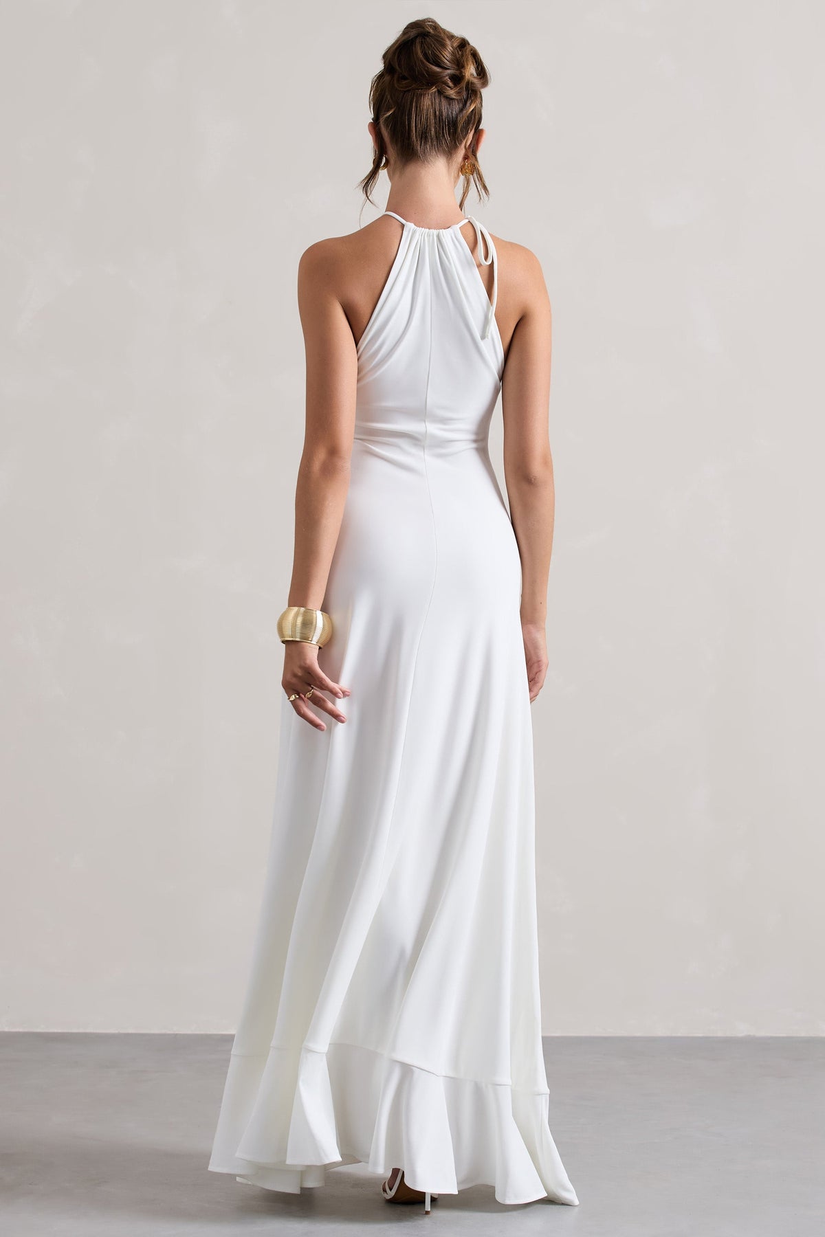 Naria | Cream Ruched Cut-Out Split Maxi Dress