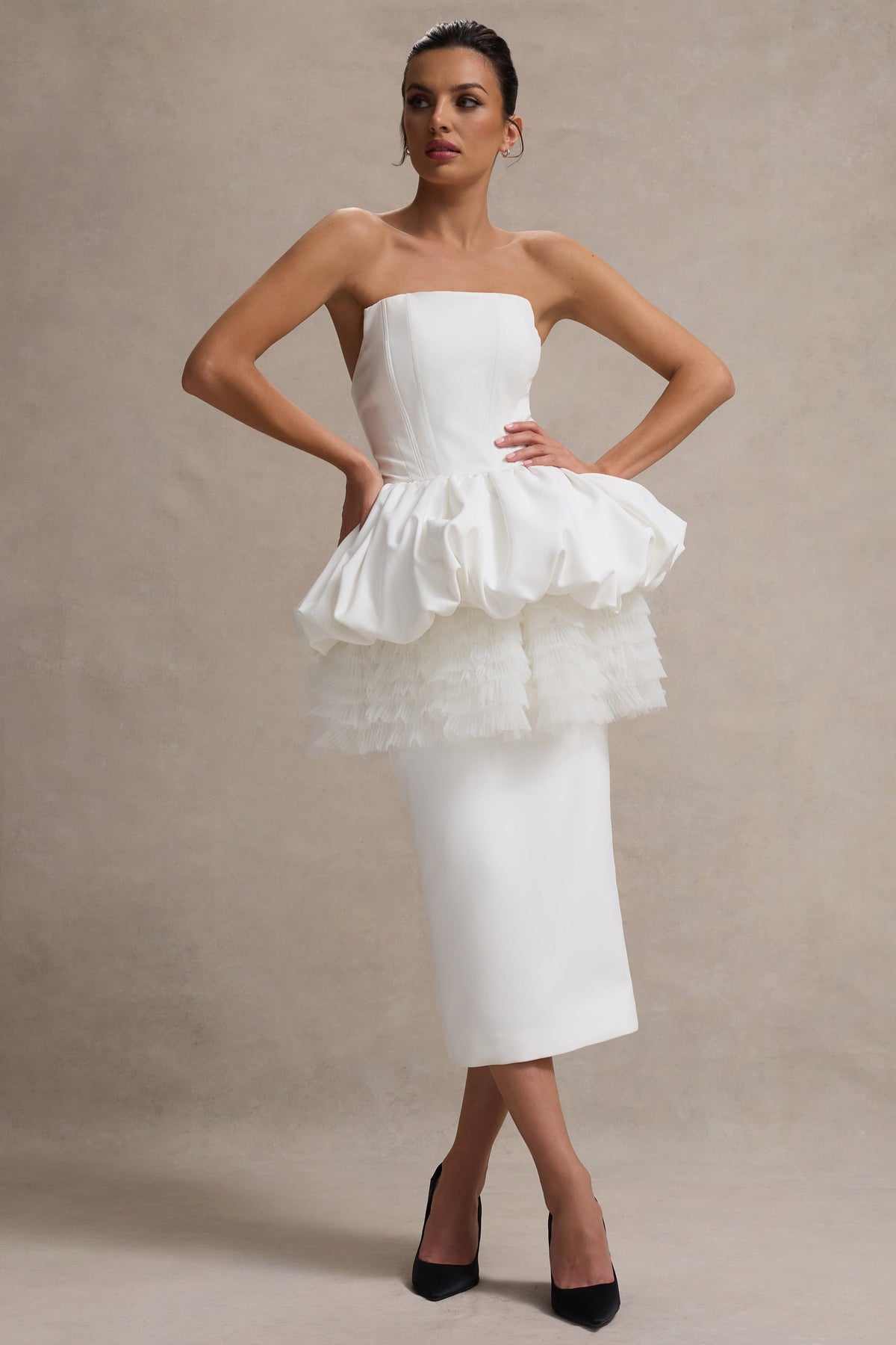 white ruffle peplum dress White Linen Blend Peplum Mini Dress