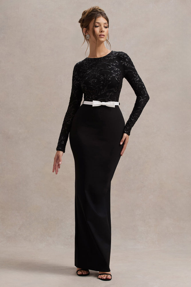 Zenith Black Lace Long-Sleeve Maxi Dress – Club L London - SA