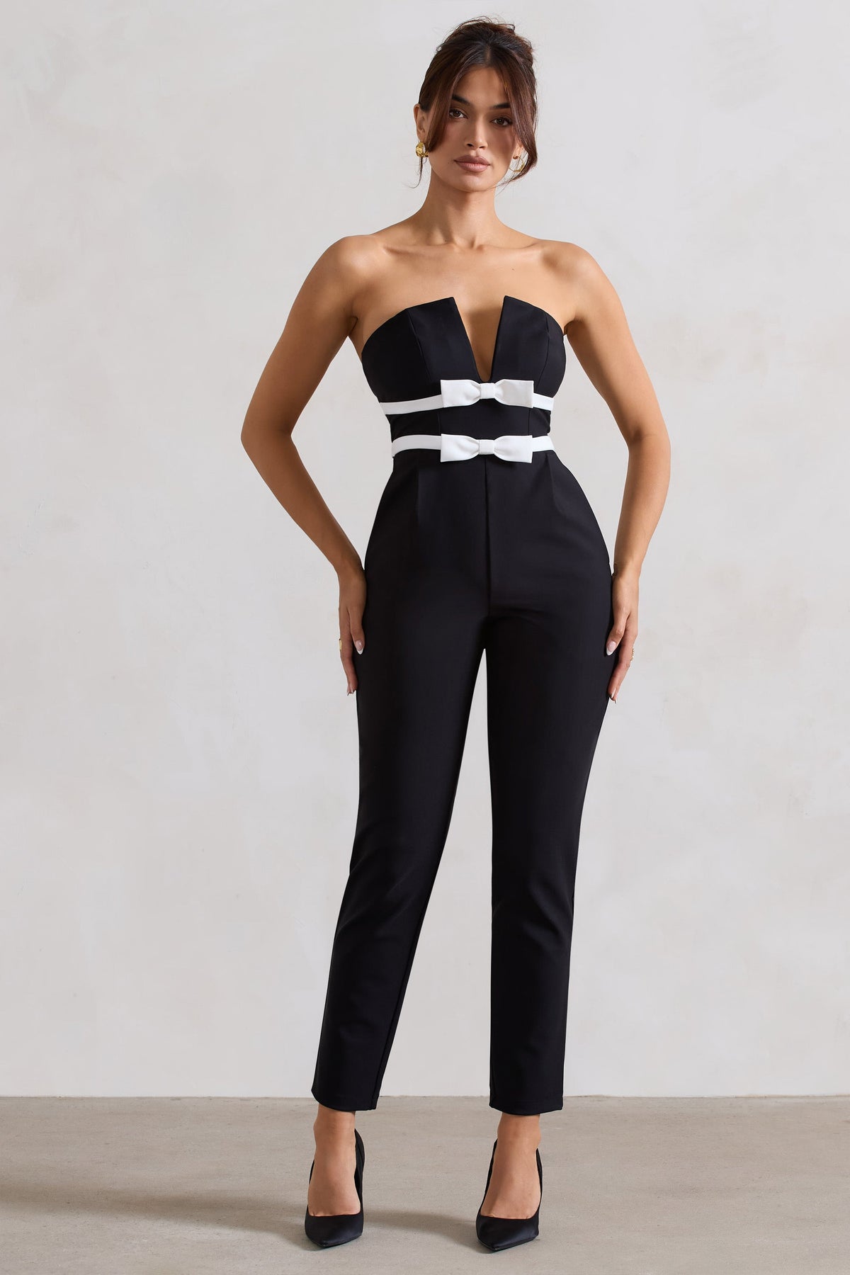 Casta | Black Strapless Tailored Straight-Leg Jumpsuit With Bows