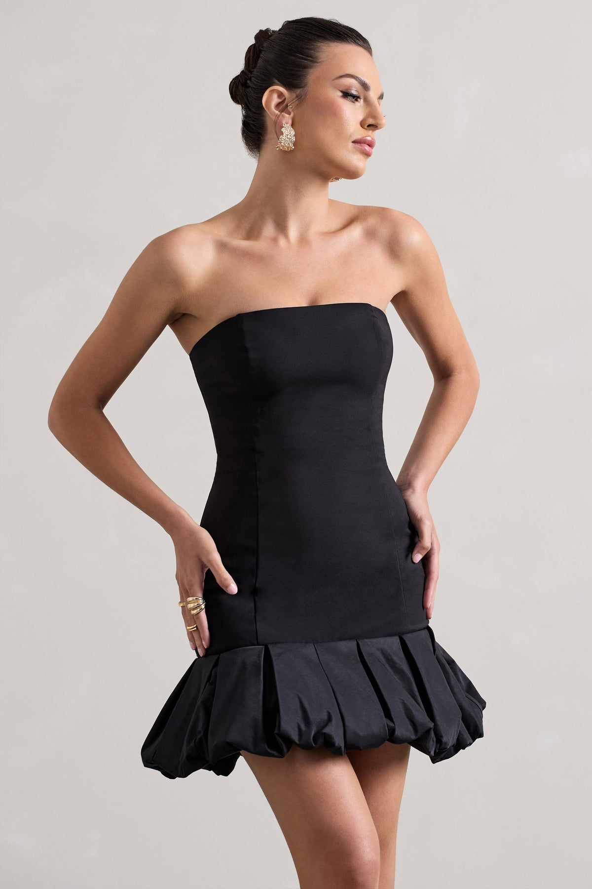 Liscia | Black Bandeau Mini Dress With Ruffle Trim