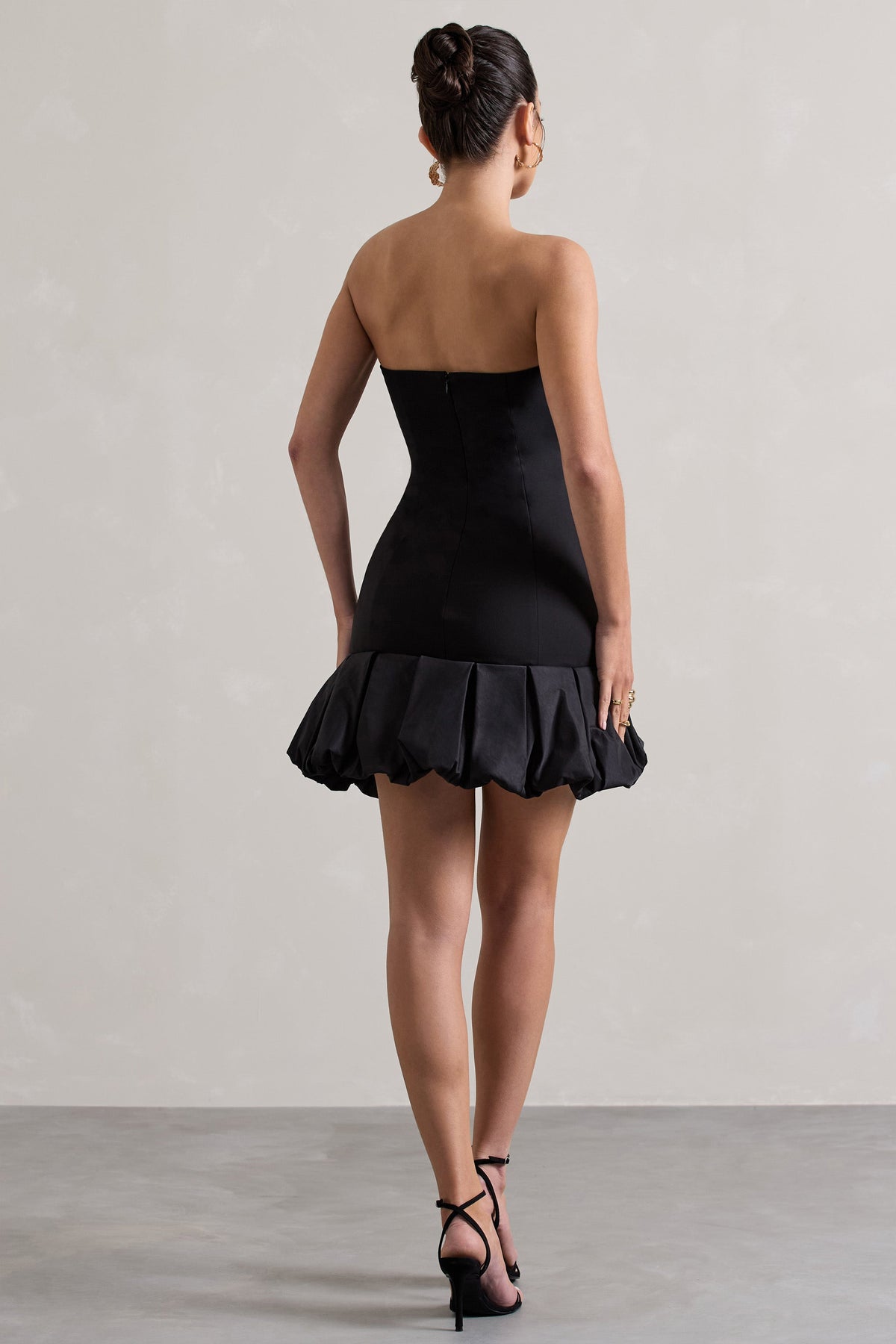 Liscia | Black Bandeau Mini Dress With Ruffle Trim