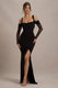 Milana | Black Cowl-Neck Draped Wrap Maxi Dress With Long Sleeves