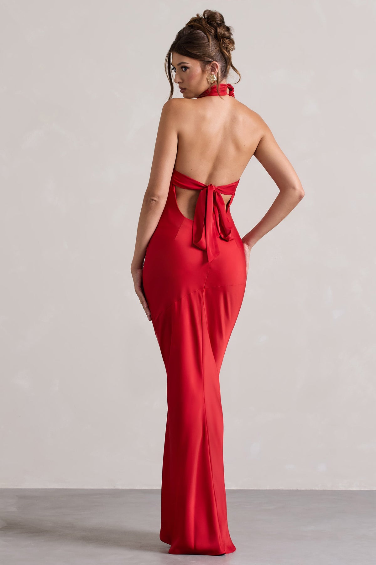 Matea | Red Satin Cowl-Neck Maxi Dress