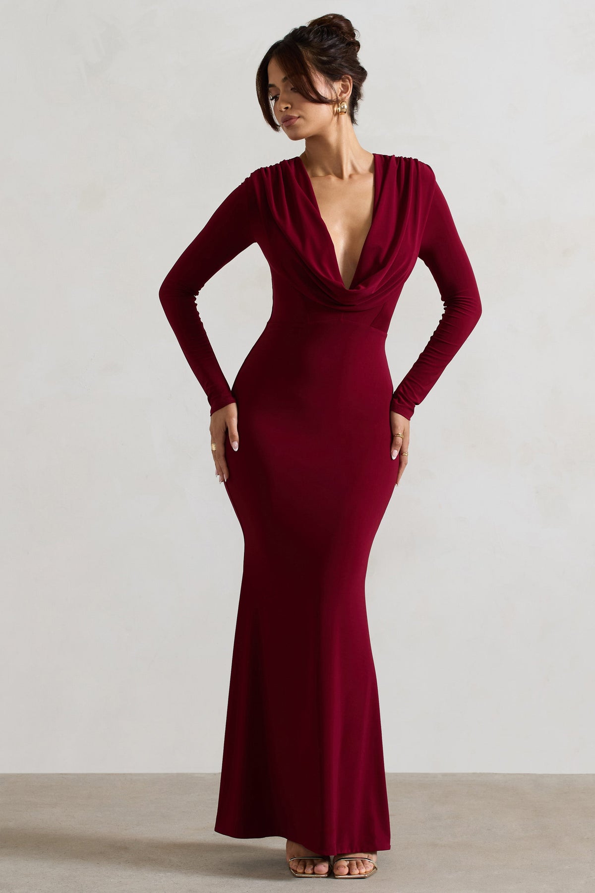 Heavy Heart | Berry Cowl-Neck Long-Sleeve Maxi Dress