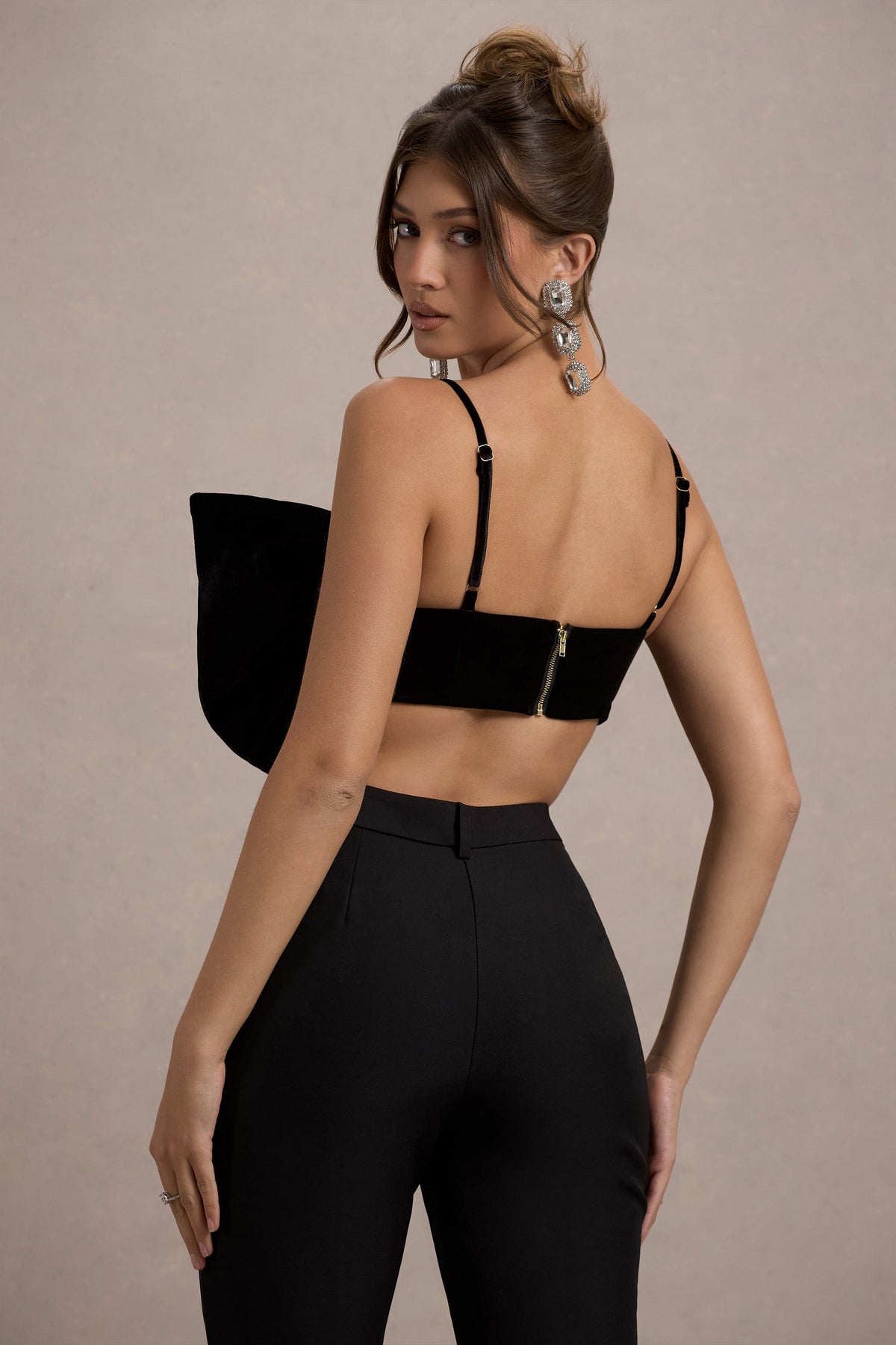 Adya | Black Velvet Strappy Bow Crop Top