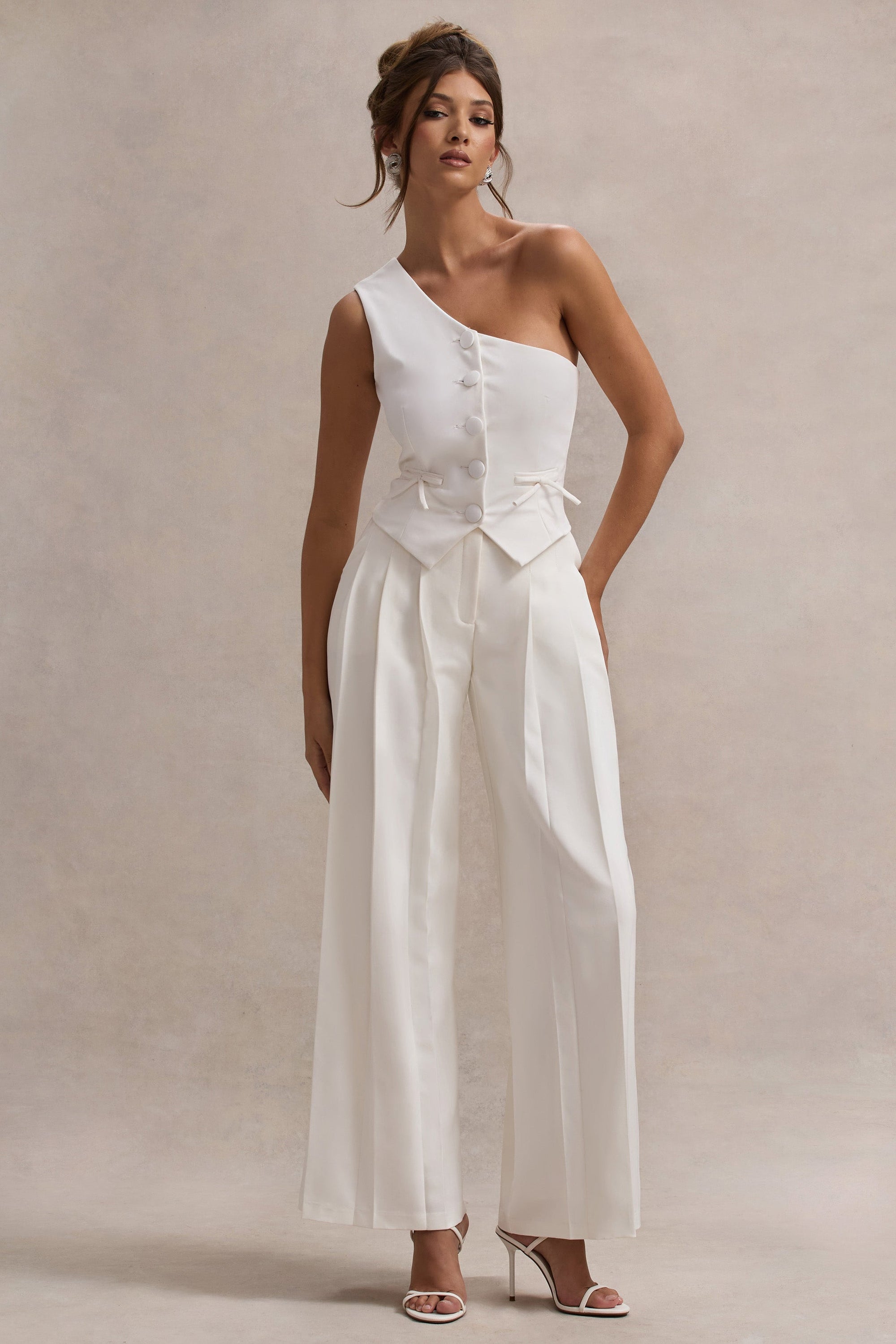 WB_HR_CL134935028-LeliaCreamOneShoulderTailoredTopWithBows_CL134879028-GalileaCreamPlisseWide-LegTrousers2