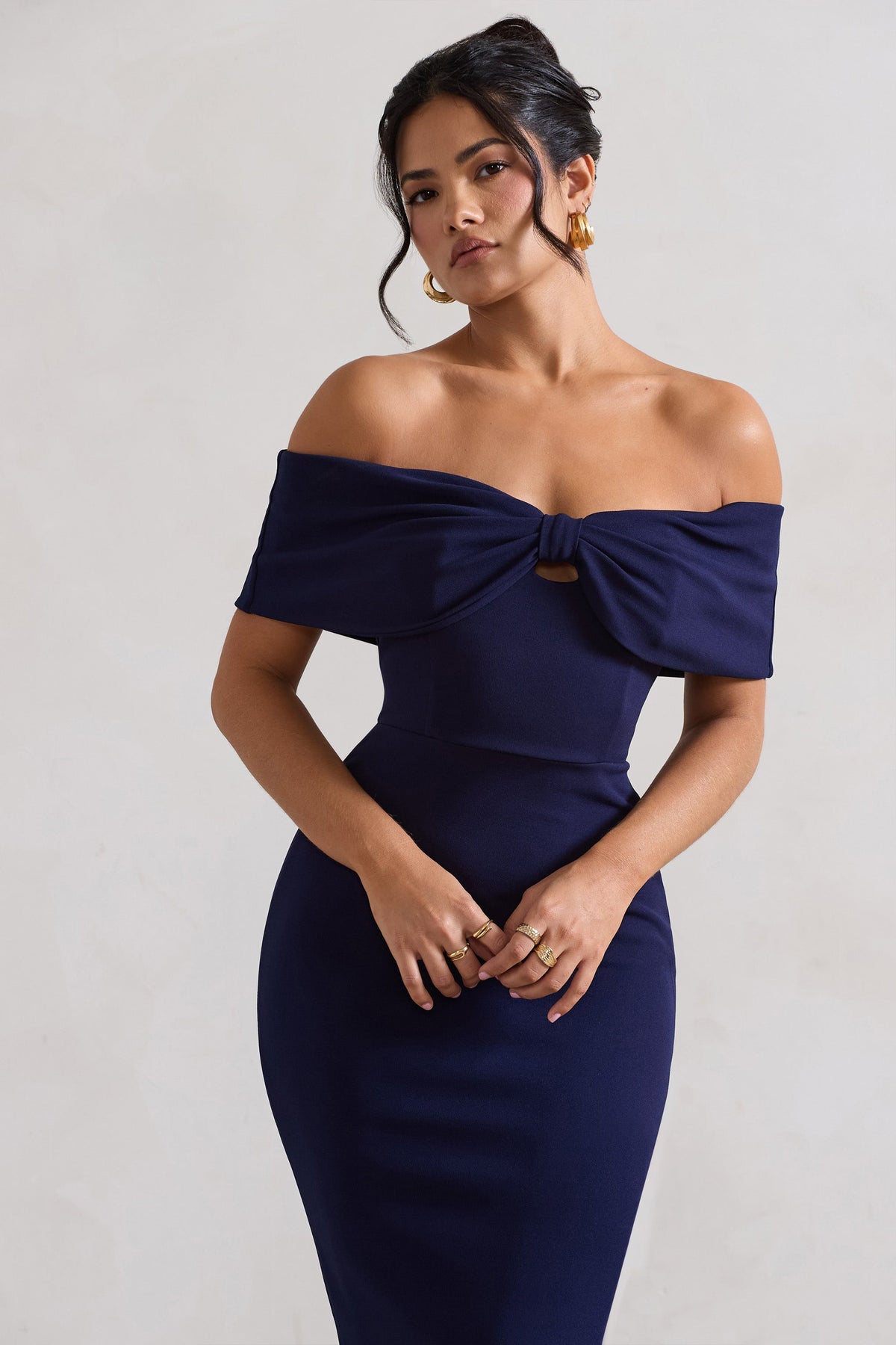 Hope | Navy Bow Bardot Midi Dress