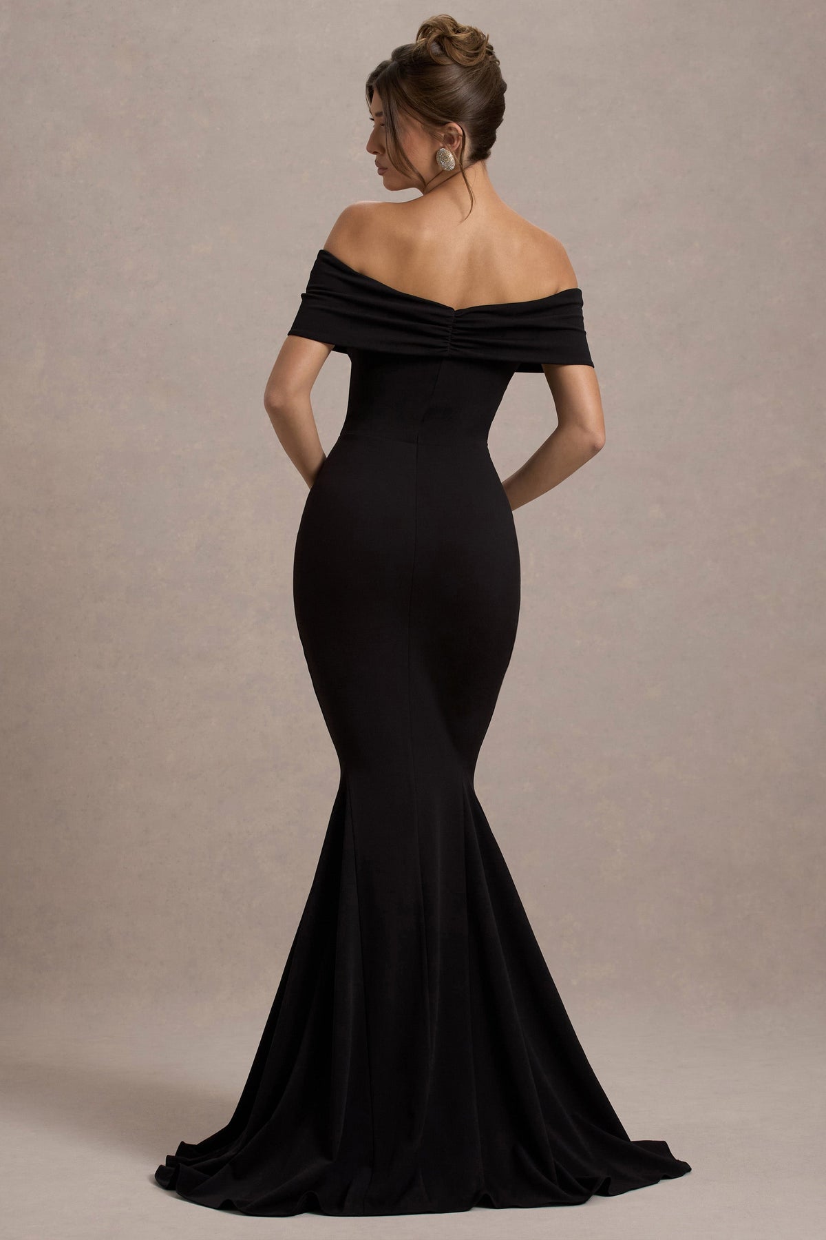 Lantana | Black Bardot Fishtail Maxi Dress With Drape