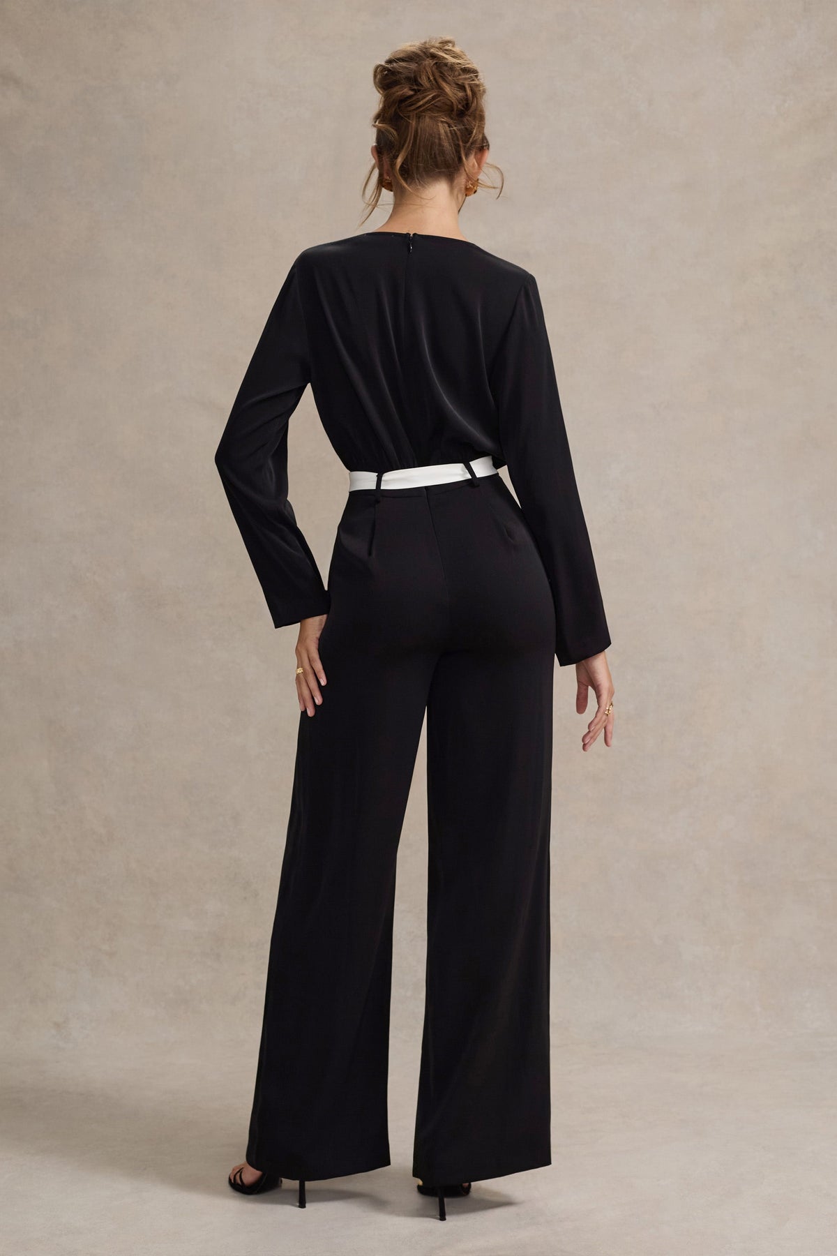 Ruba | Black Tailored Plunge Jumpsuit With Tie Waist