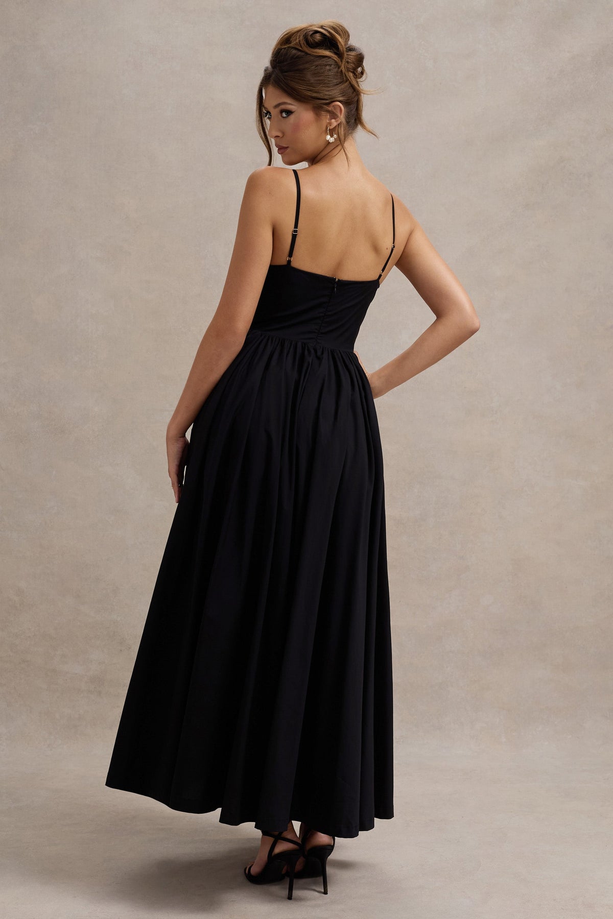 Loved Up | Black Strappy Pleated Maxi Dress With Bows