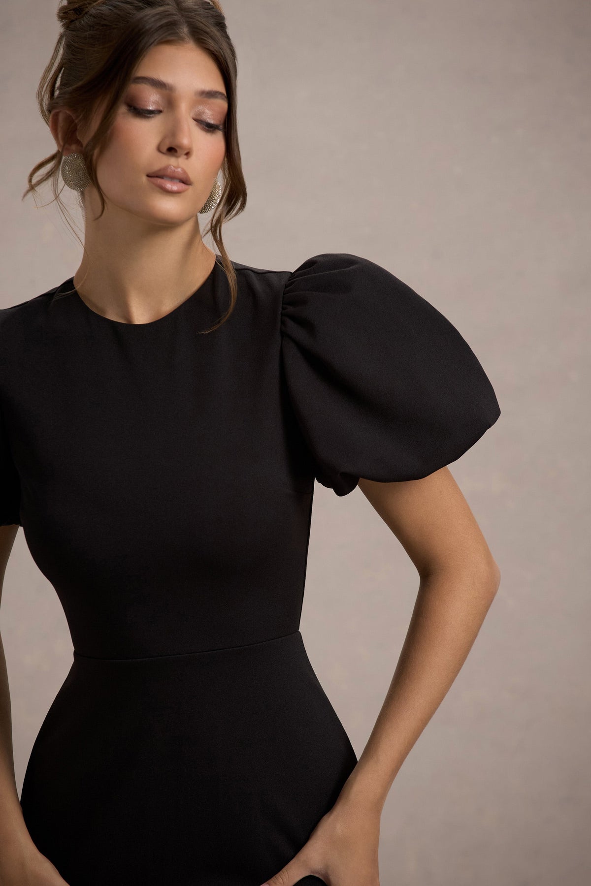 Love Letters Black Puff-Sleeve Maxi Dress Club L London - SA Love Letters Black Puff-Sleeve Maxi Dress Club L London - SA