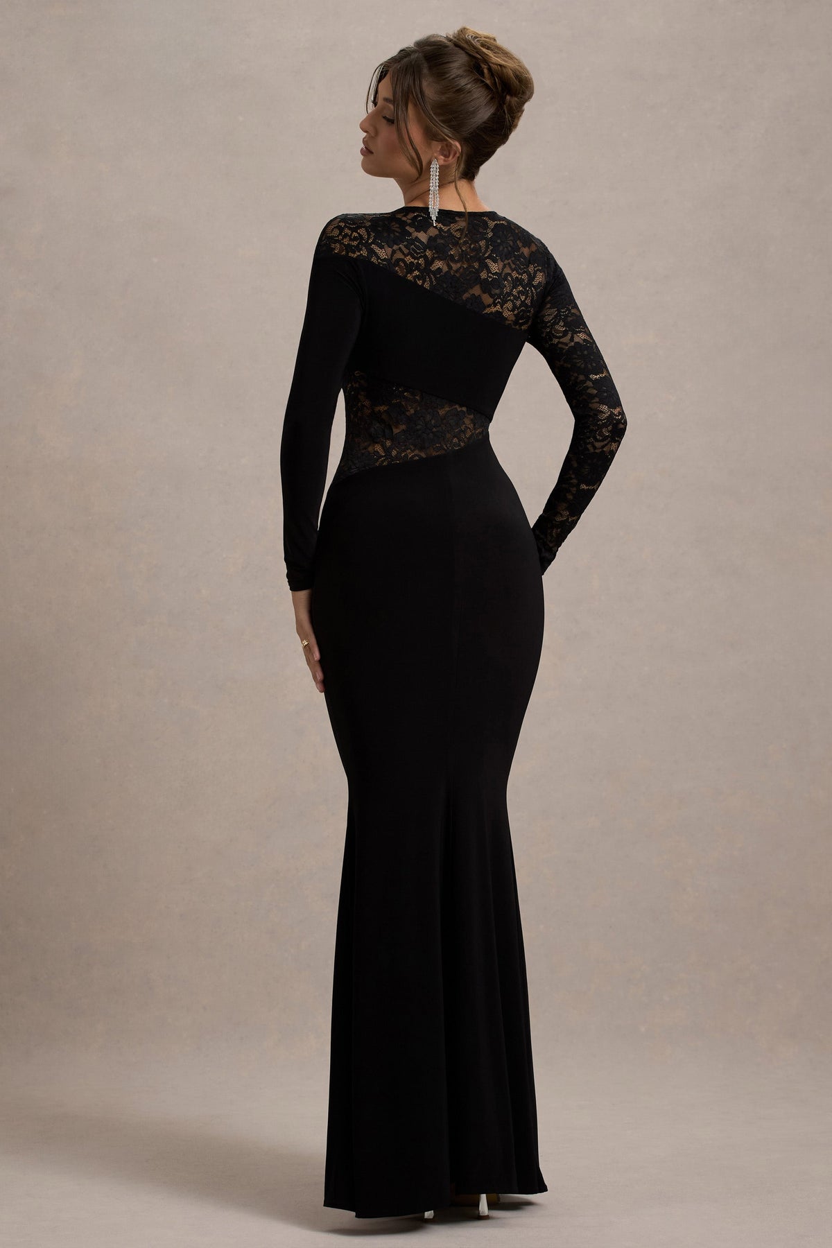 Runway | Black Lace Asymmetric Cut-Out Maxi Dress