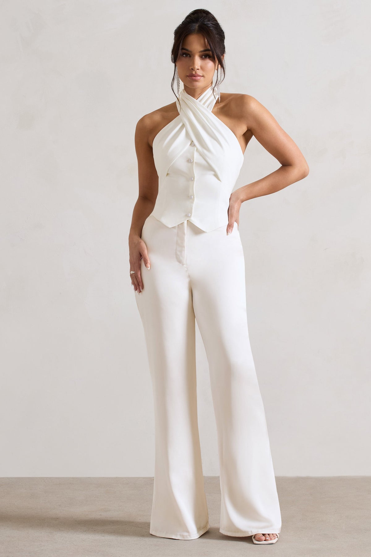 Your Way | Cream Satin Wide-Leg Trousers