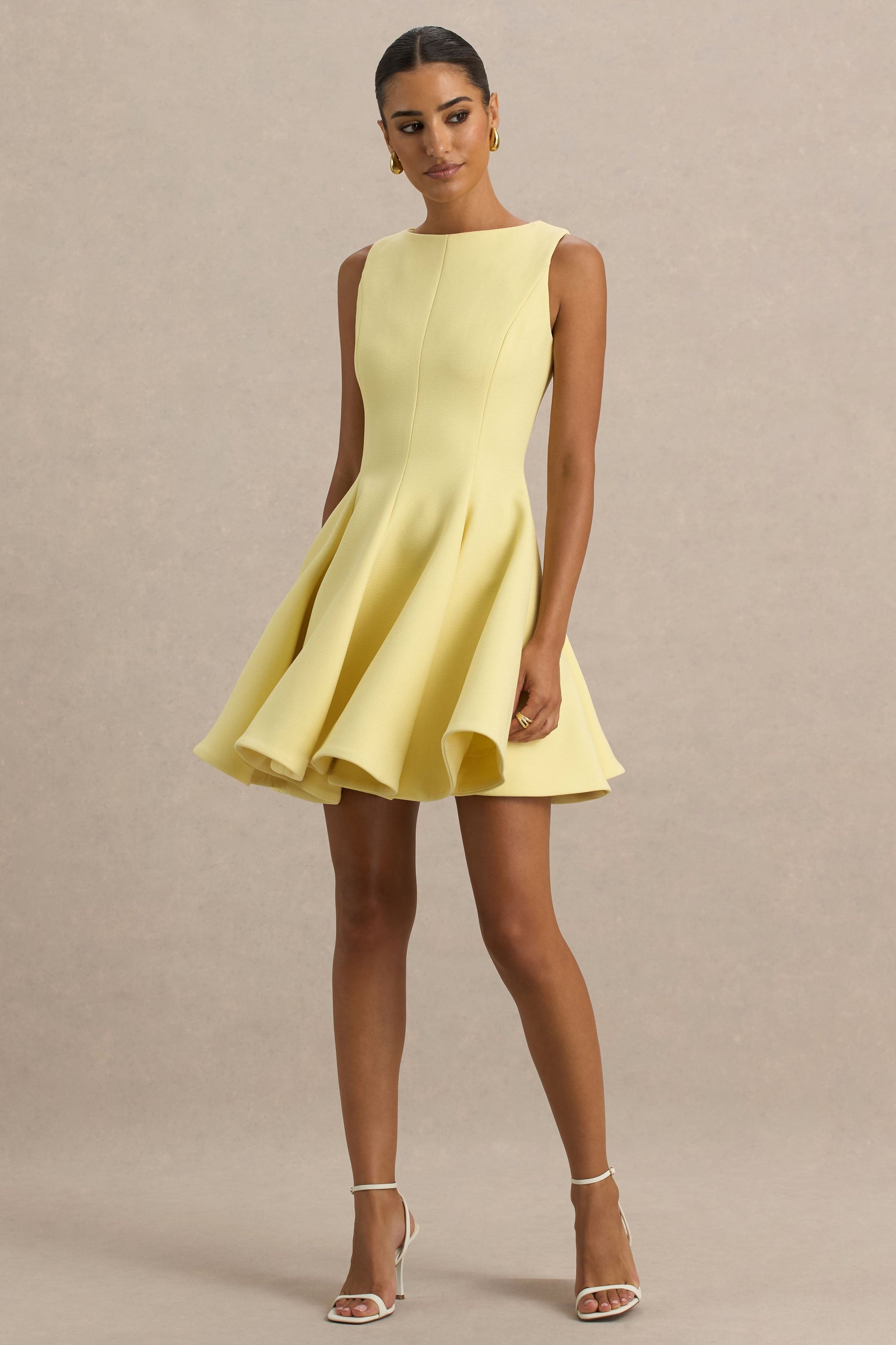 Gabrielle | Lemon High-Neck Mini Dress With Ruffling Detail – Club L London