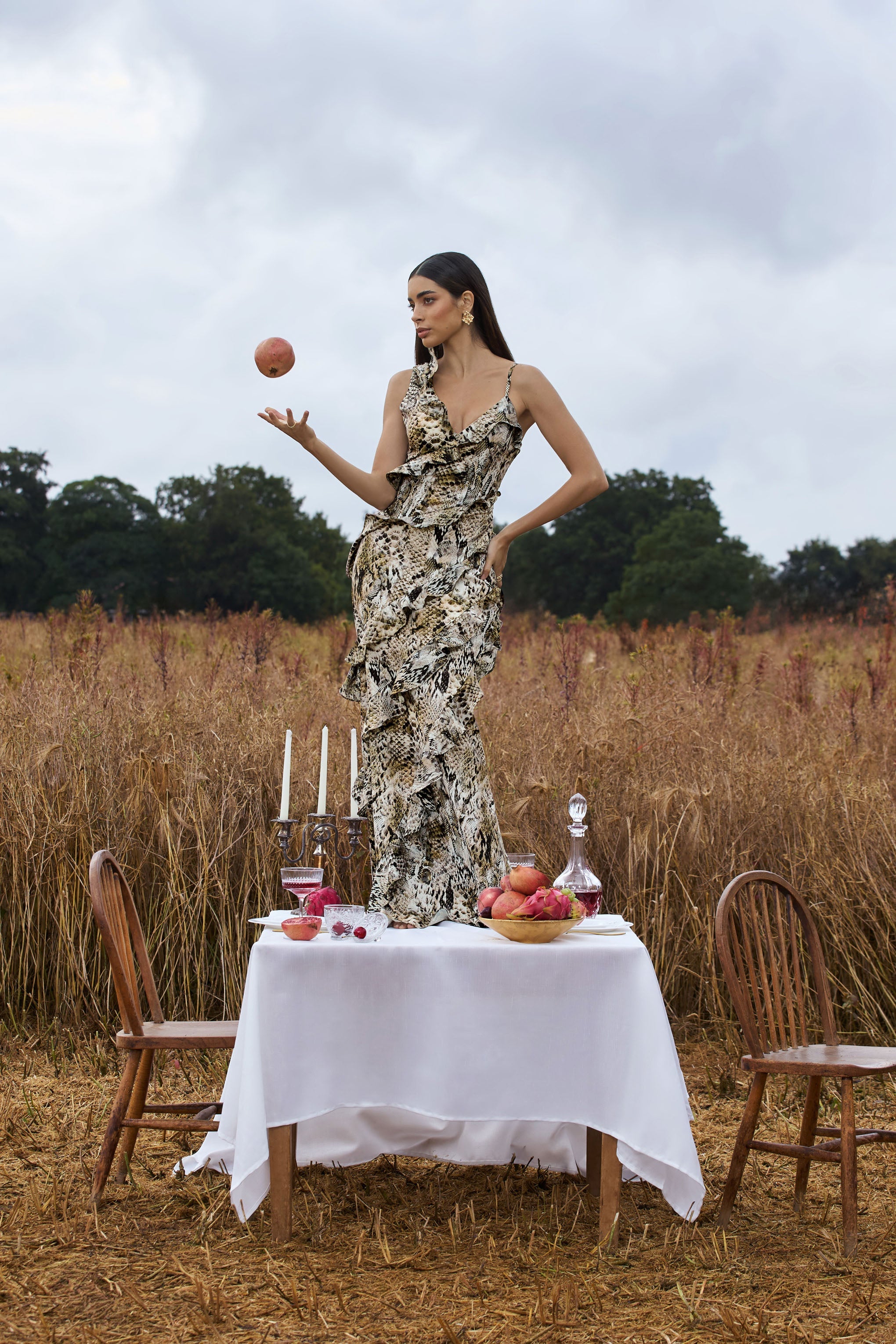 Wispy | Snake Print Plunge-Neck Ruffled Maxi Dress – Club L London