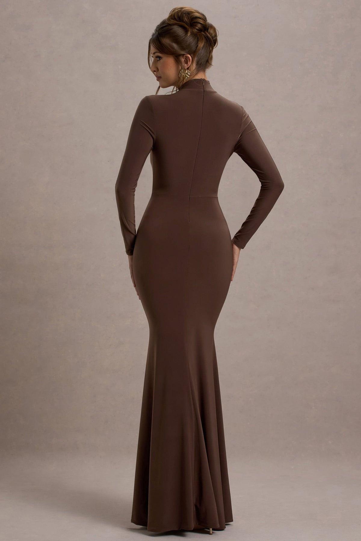 Tova | Chocolate High-Neck Long-Sleeve Maxi Dress