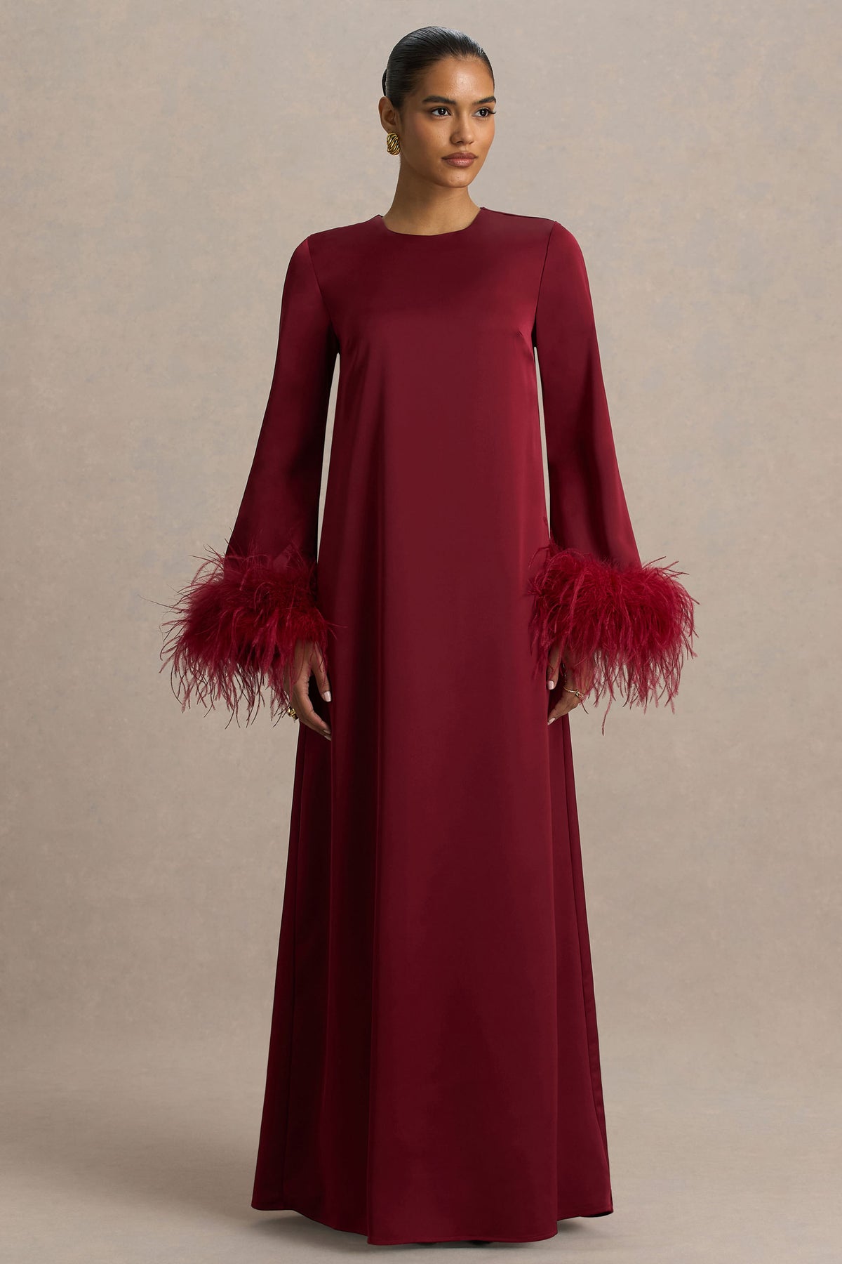 burgundy maxi dress satin US 2 / BURGUNDY