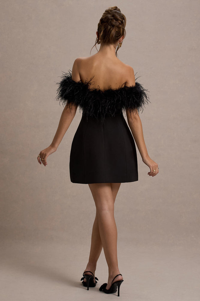 Faux Fur Fur Trim Bardot Dress Palace Black Bardot Mini Dress With Feather Trim Club L London SA Faux Fur Fur Trim Bardot Dress Palace Black Bardot Mini Dress With Feather Trim Club L London SA