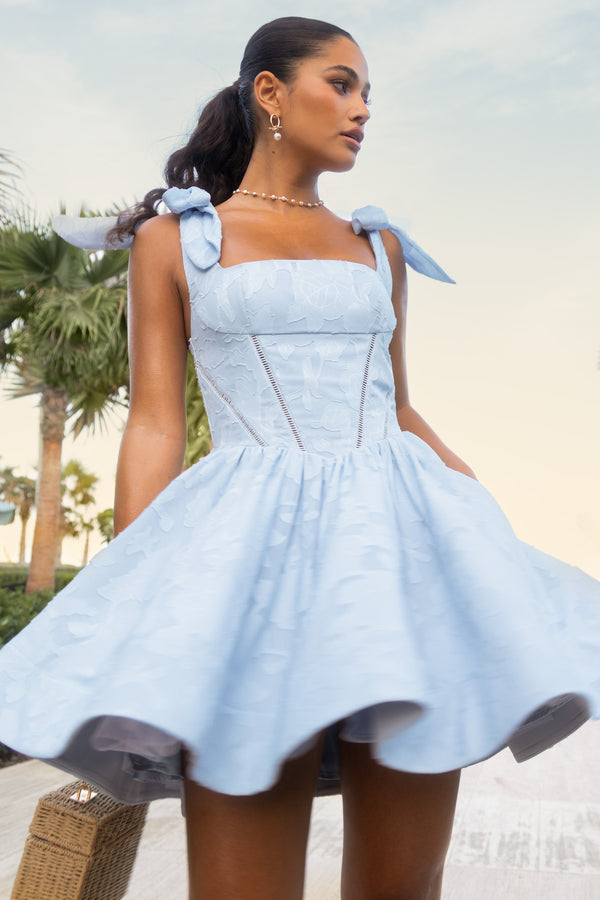 Bethani Light Blue Skater Mini Dress With Bow Straps  Club L London - SA
