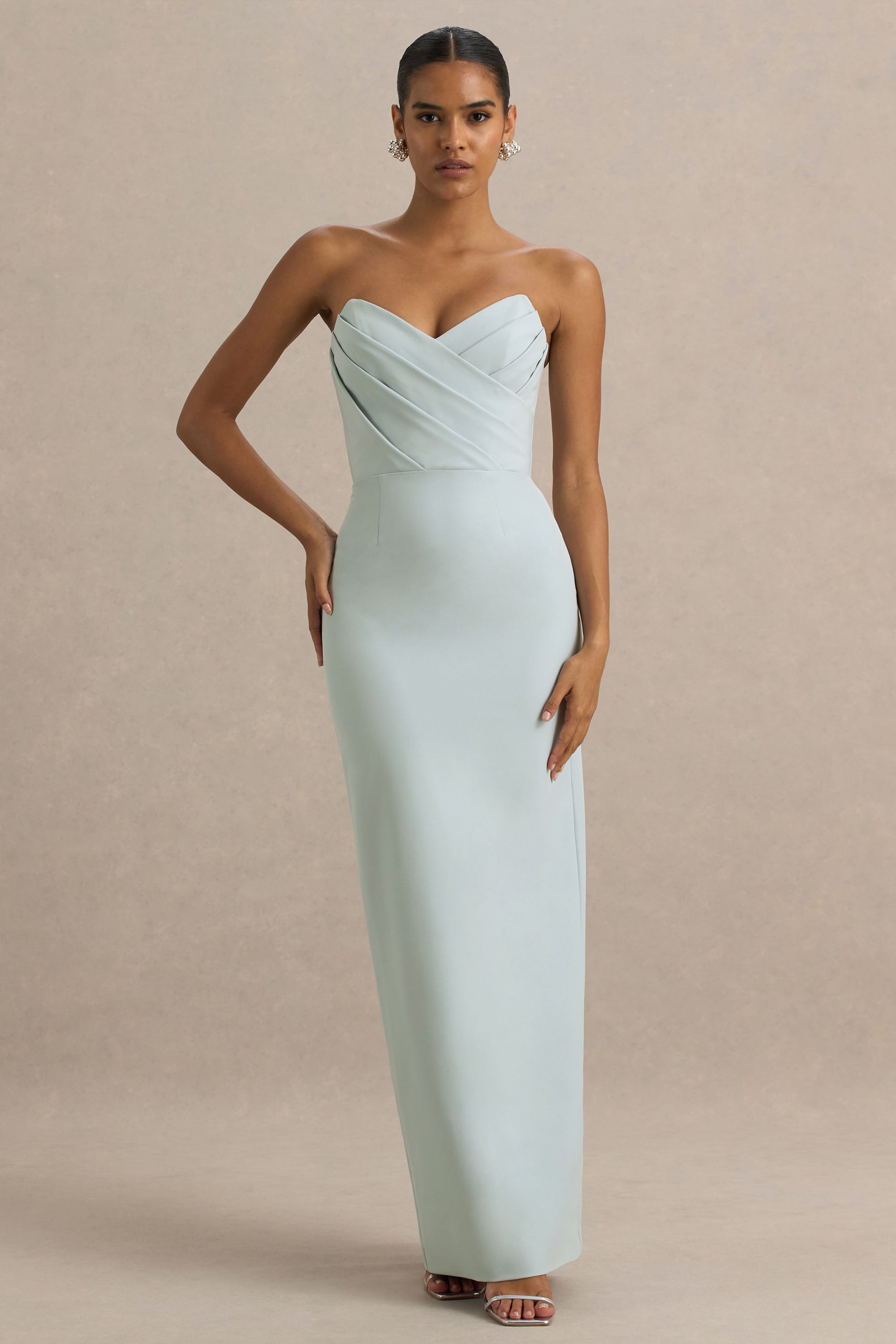 Fierce | Light Blue Asymmetric Ruched Maxi Dress – Club L London