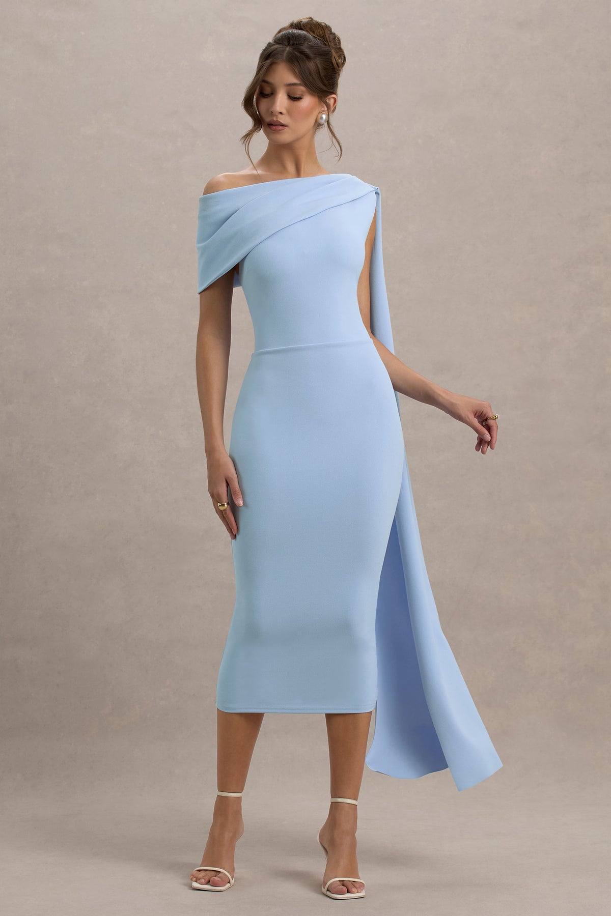 draped asymmetric midi dress Stine Goya Draped Asymmetric Midi Dress Liquid Floral